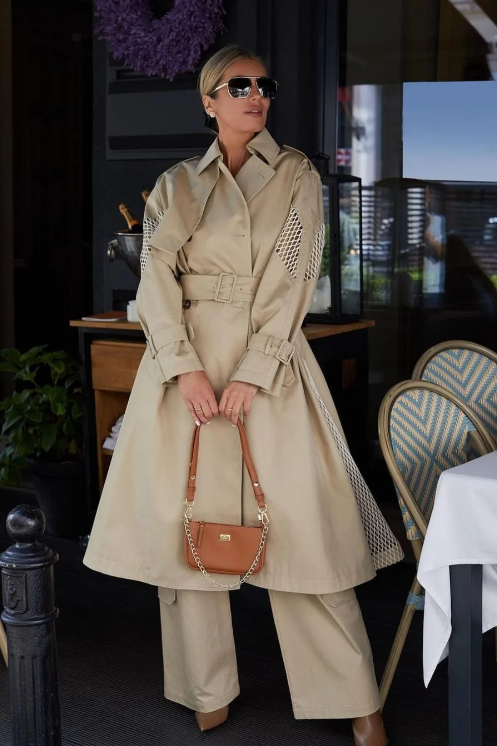 Trench Coat & Wide-Leg Pants