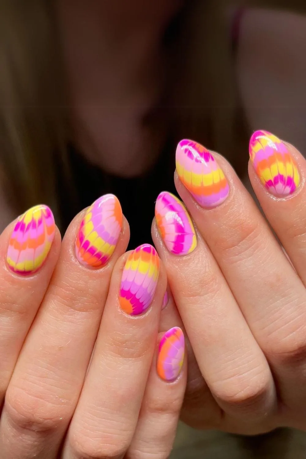 Vibrant tie dye nails