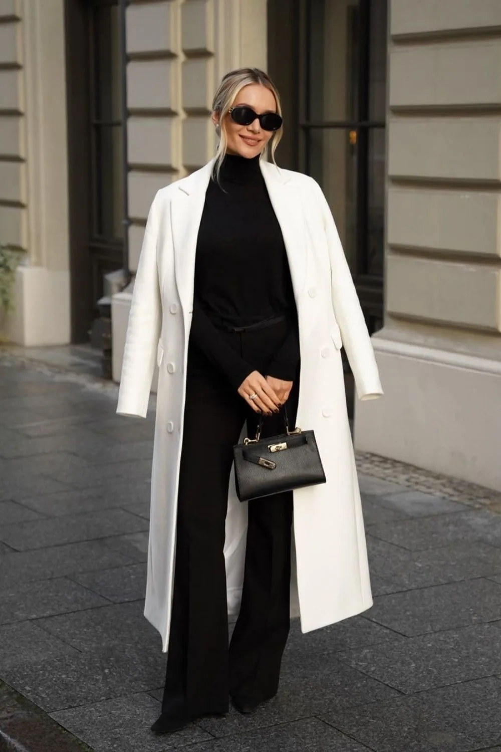 White Coat & Black Turtleneck