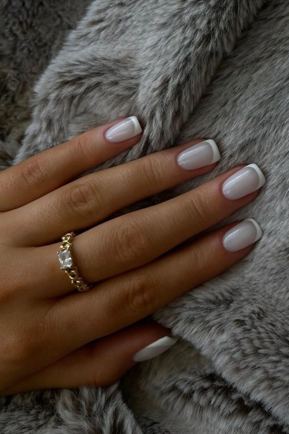 White French nails with gray base