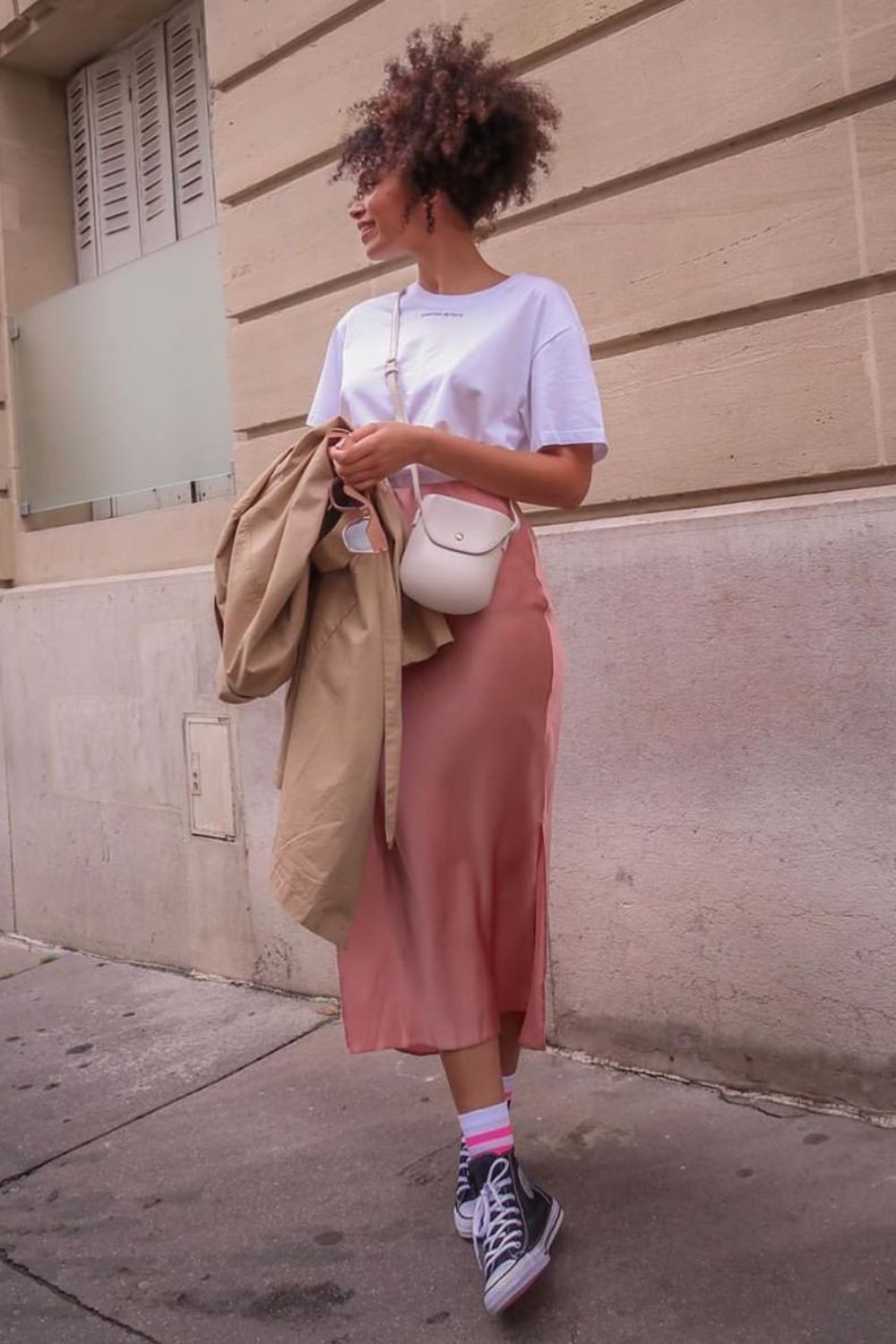 White Tee & Pink Skirt