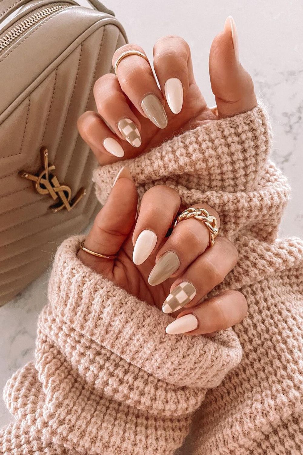 White and taupe fall nails