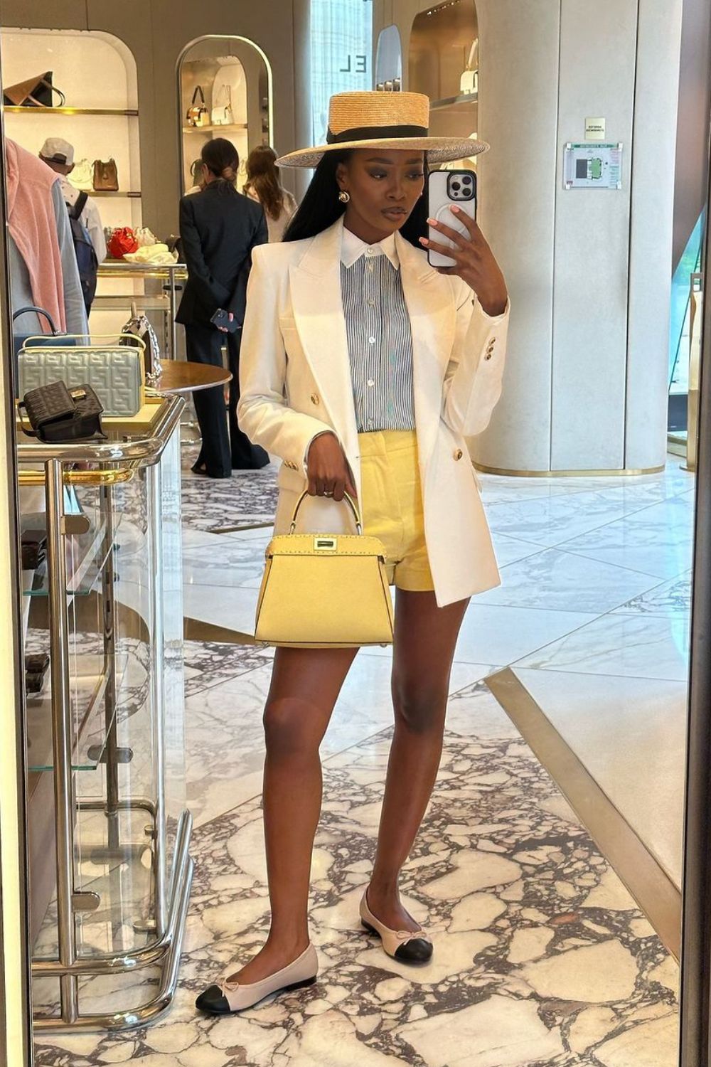 Yellow Shorts & White Blazer