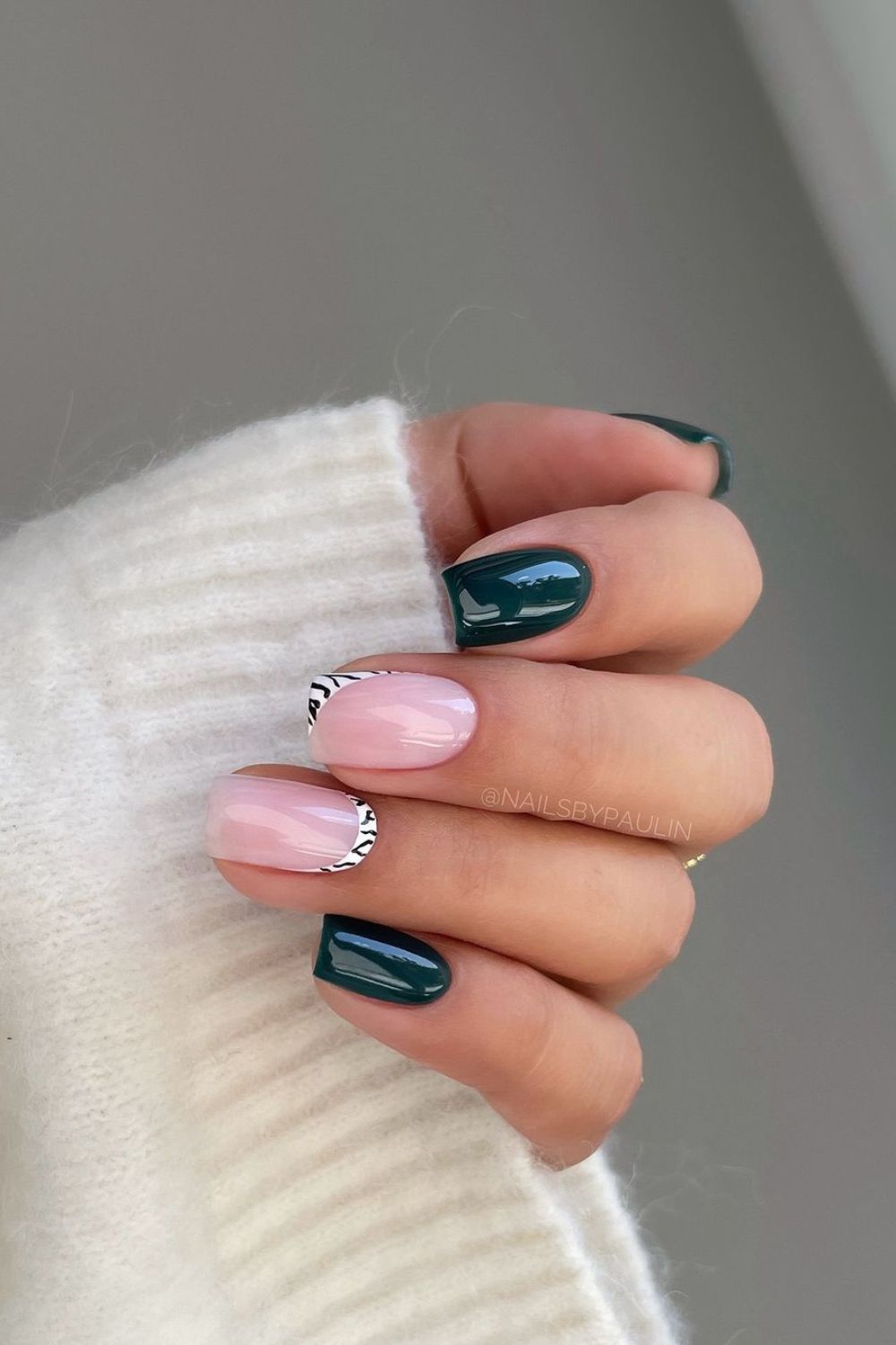 emerald green and pink fall nails