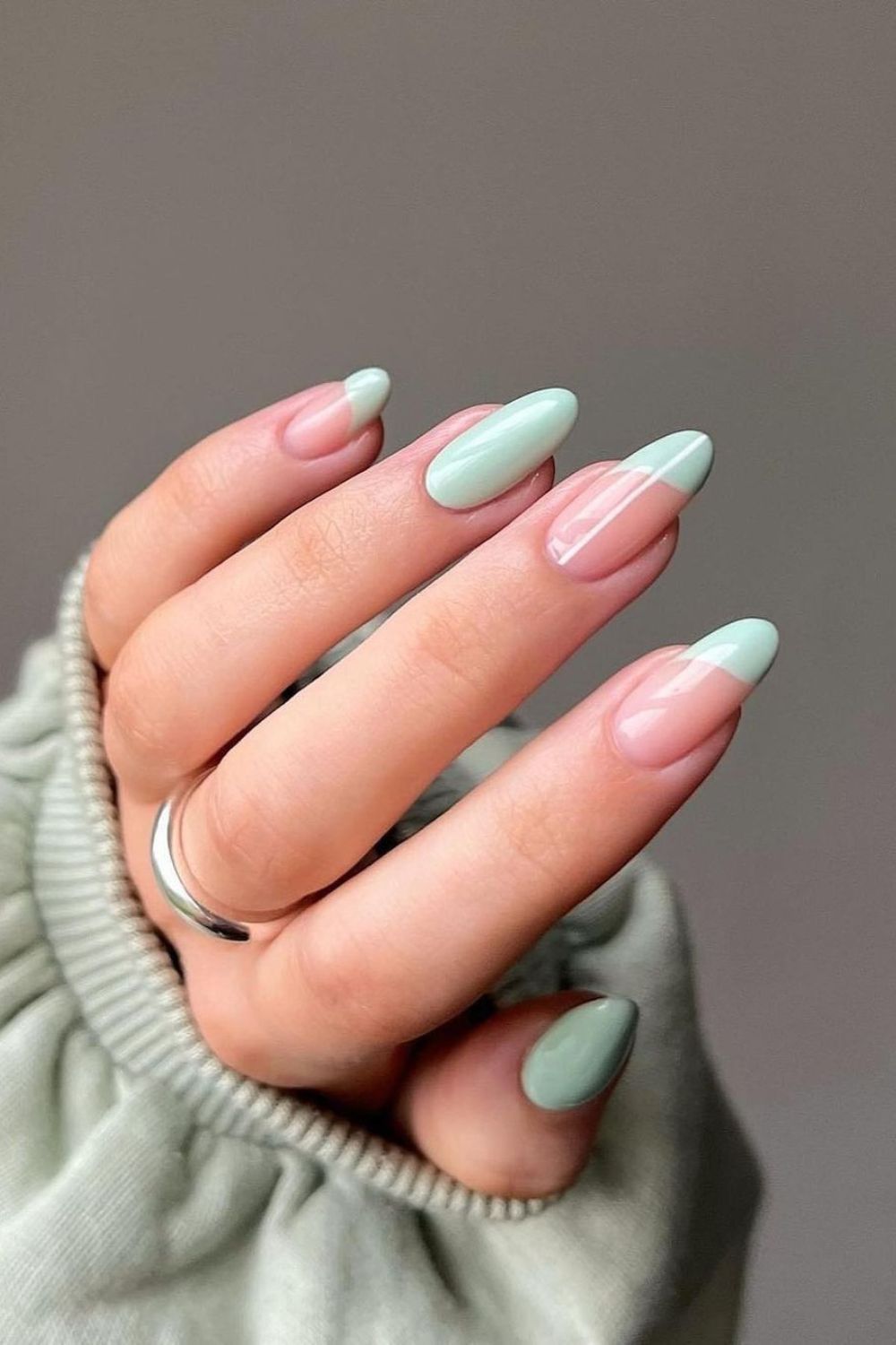 mint green and side french mani