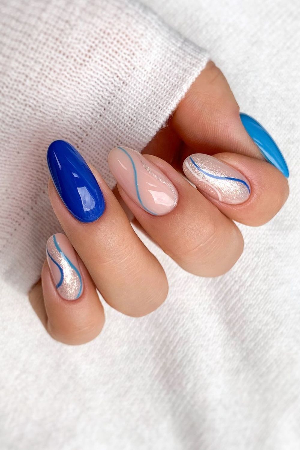 pearly pink and blue with swirls