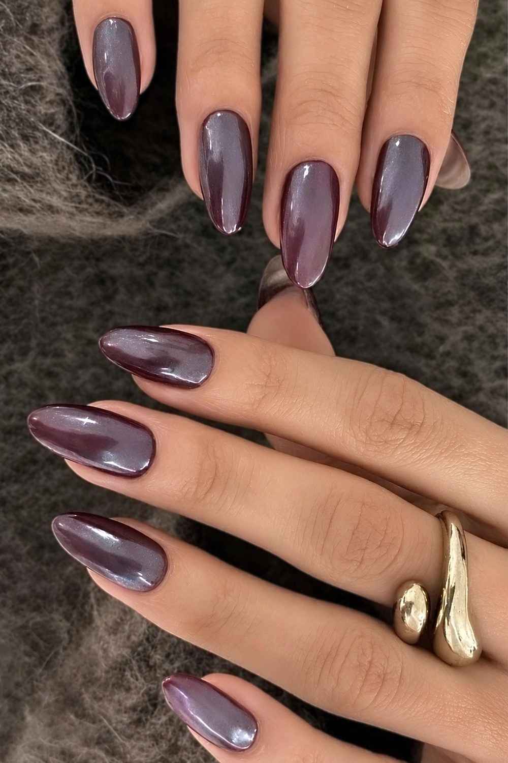 Almond plum chrome nails