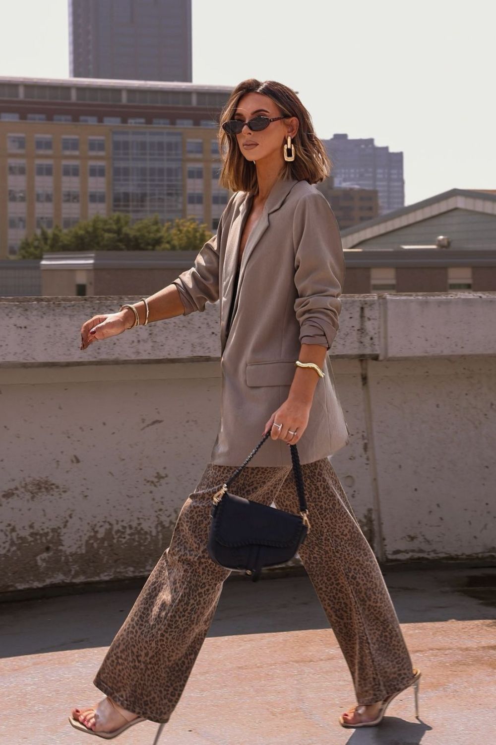 Beige Blazer & Leopard Pants