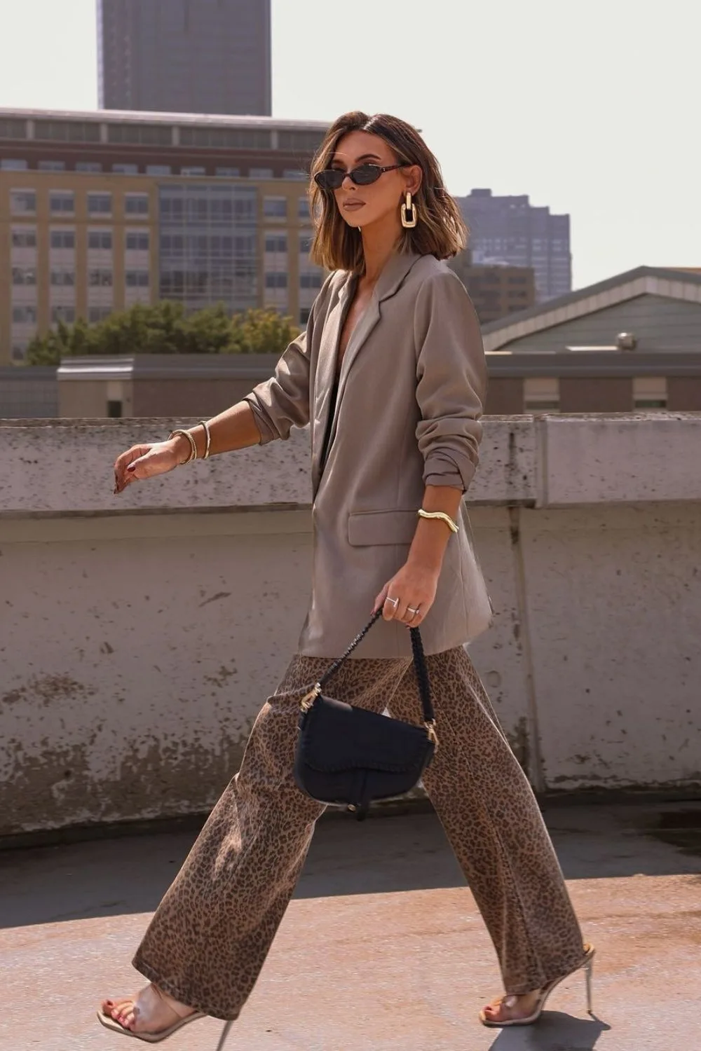 Beige Blazer & Leopard Pants