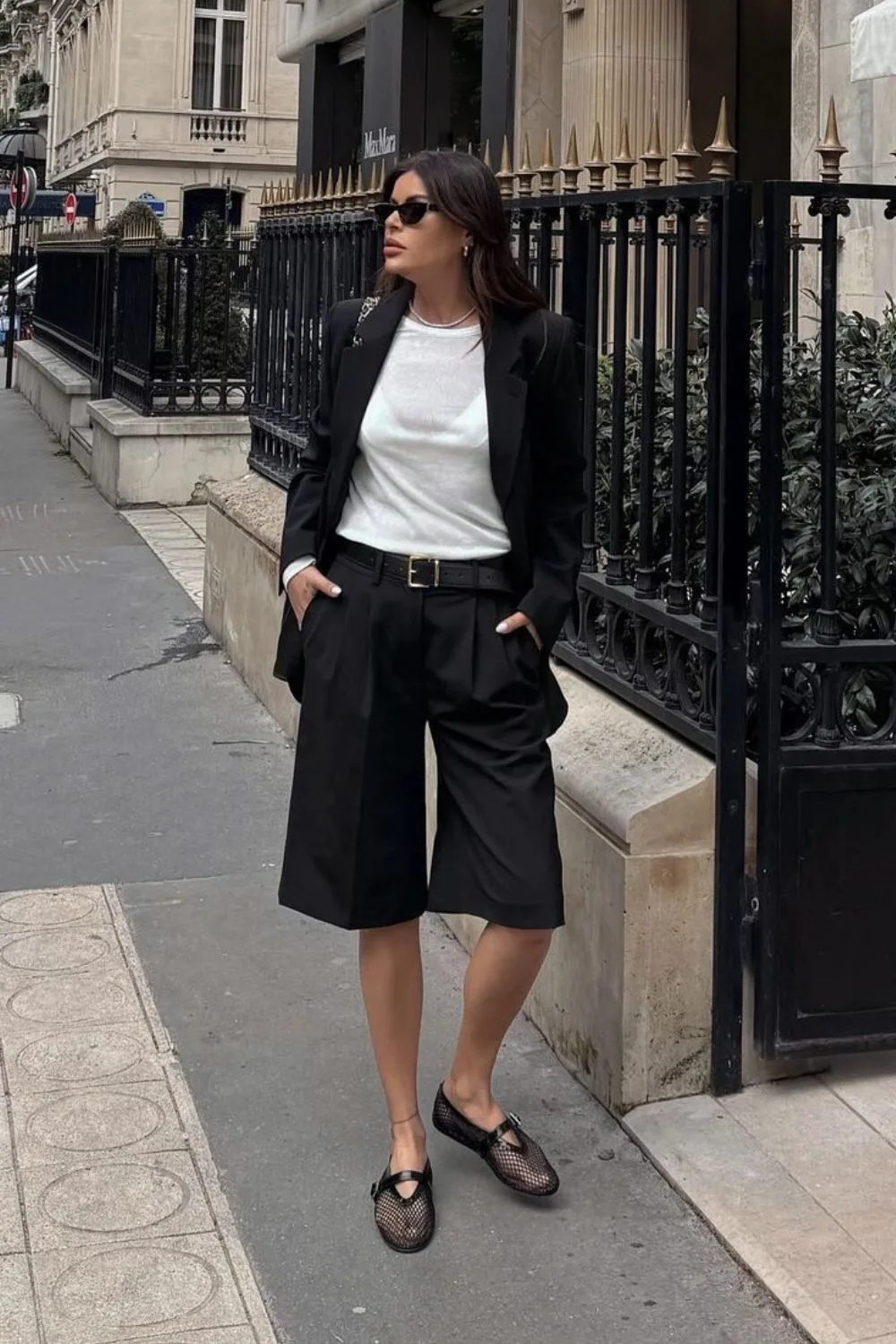 Black Suit with Bermuda Shorts and white tee