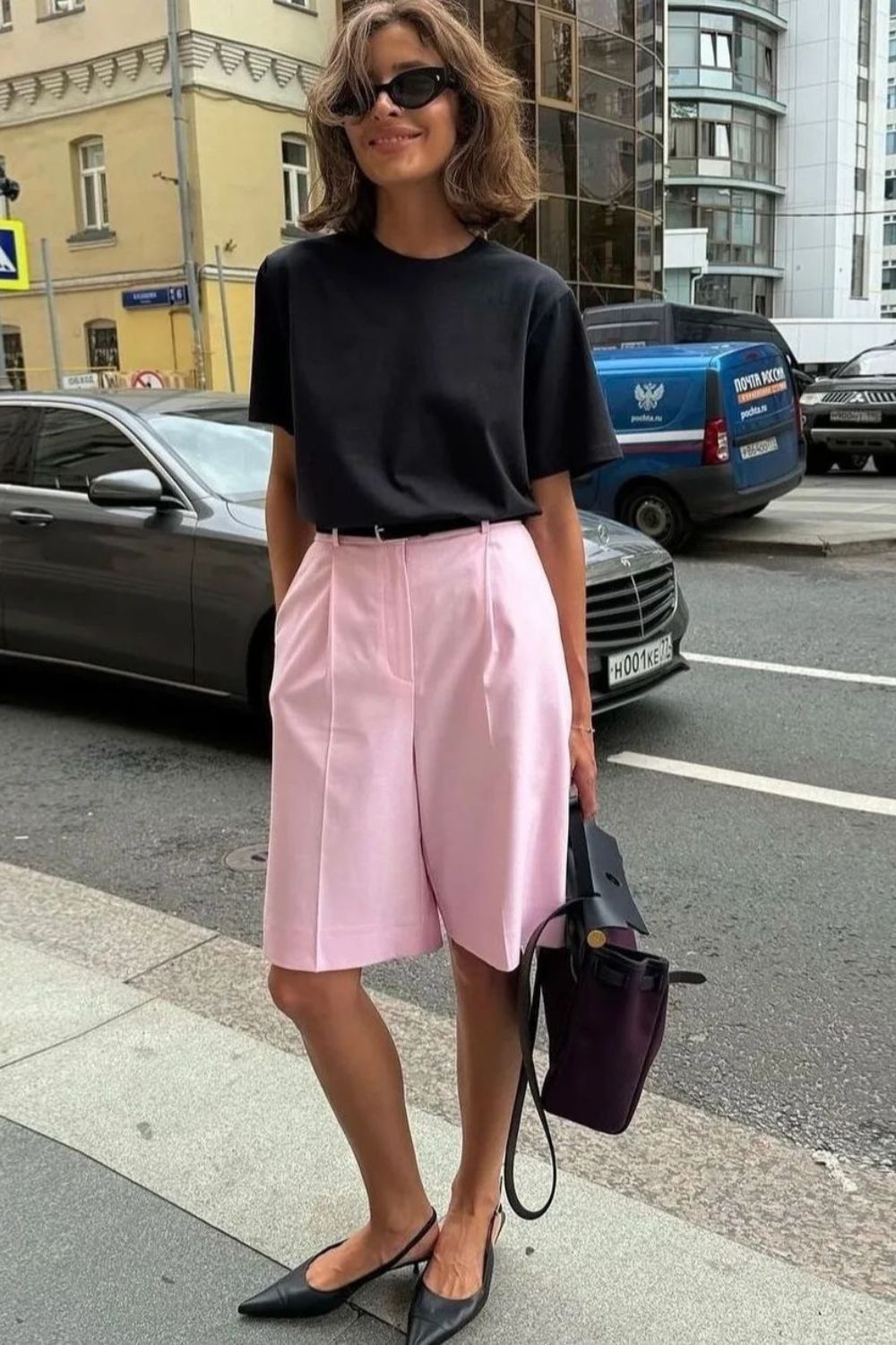 Black Tee & Pink Bermudas