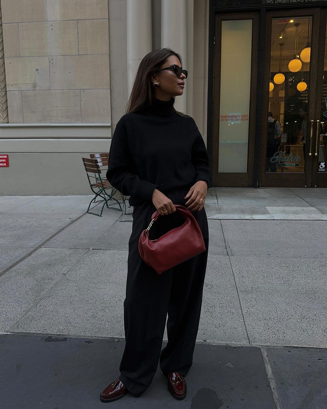 Black Turtleneck & Wide-Leg Trousers