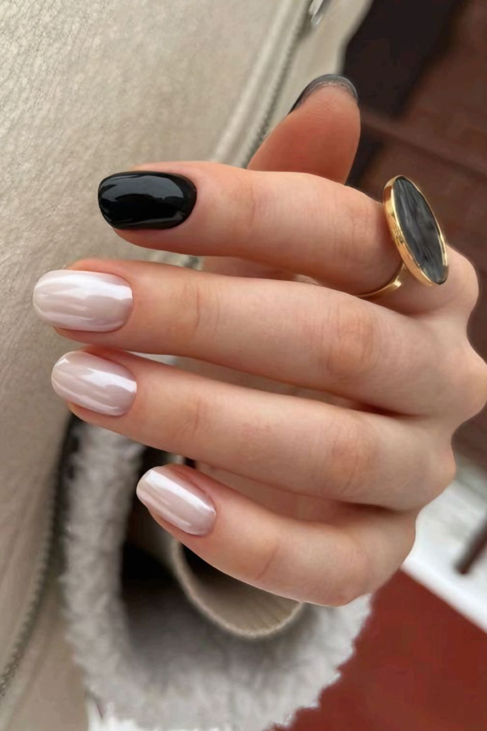 Black and white chrome nails