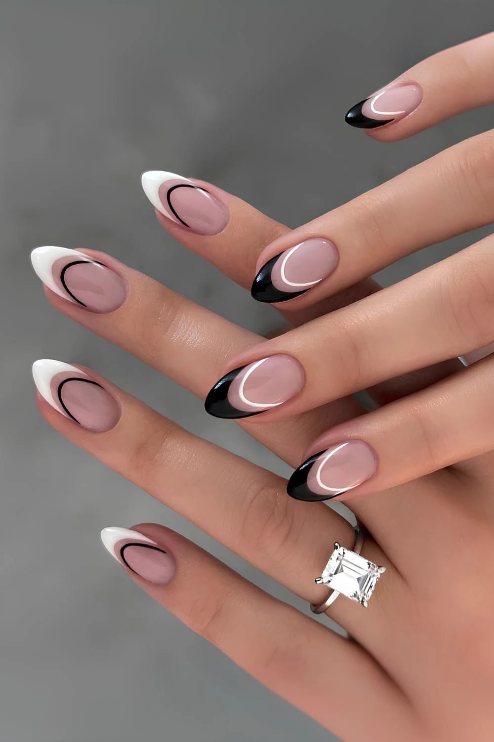 Black and white double French mani