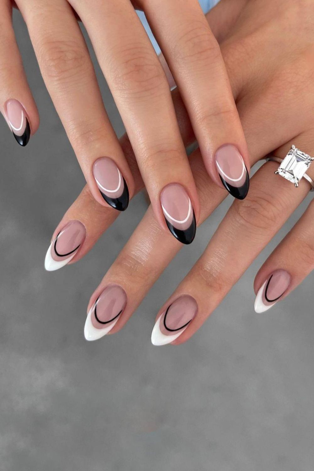 Black and white double french tip mani