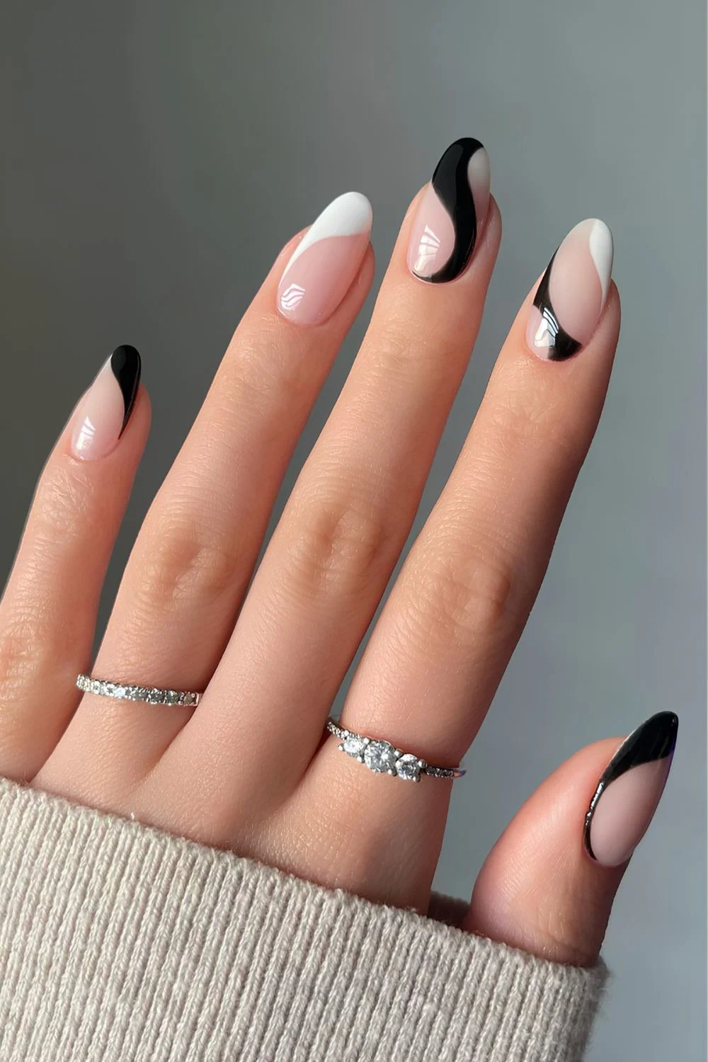 Black and white negative space nails