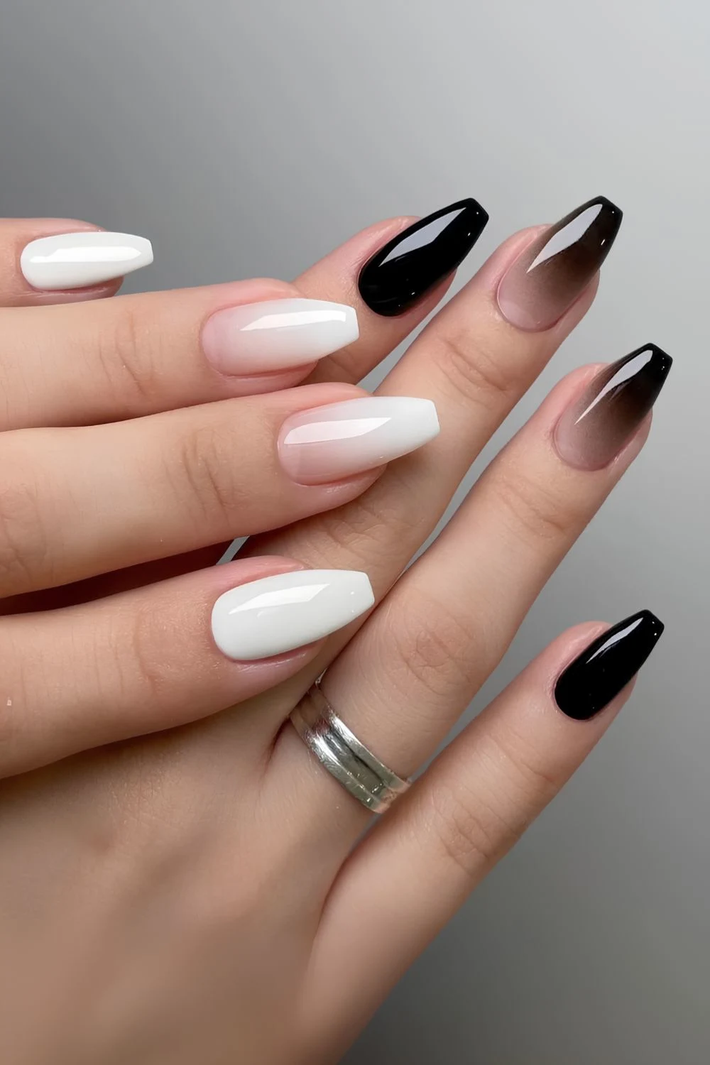 Black and white ombre nails