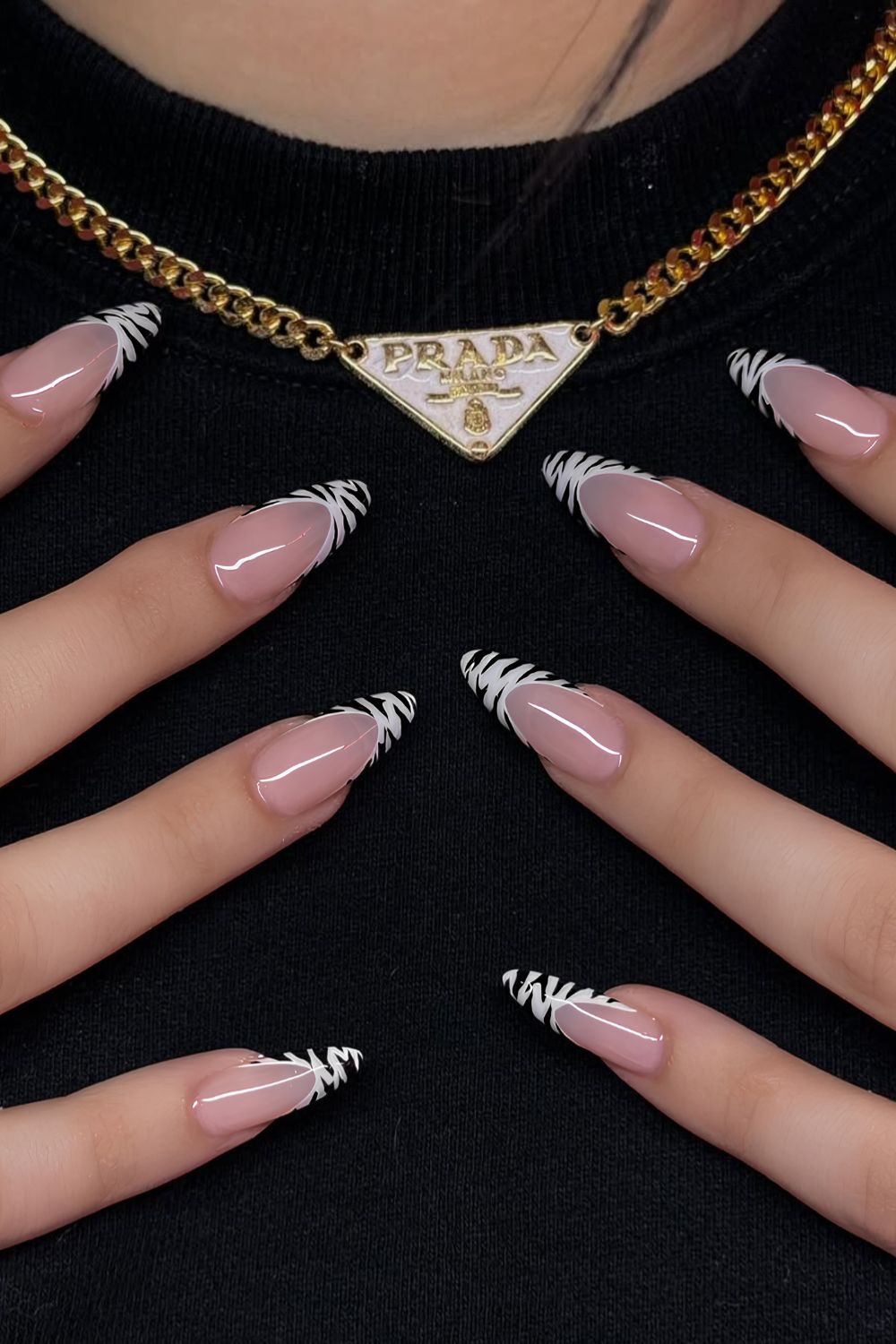Black and white zebra French nails
