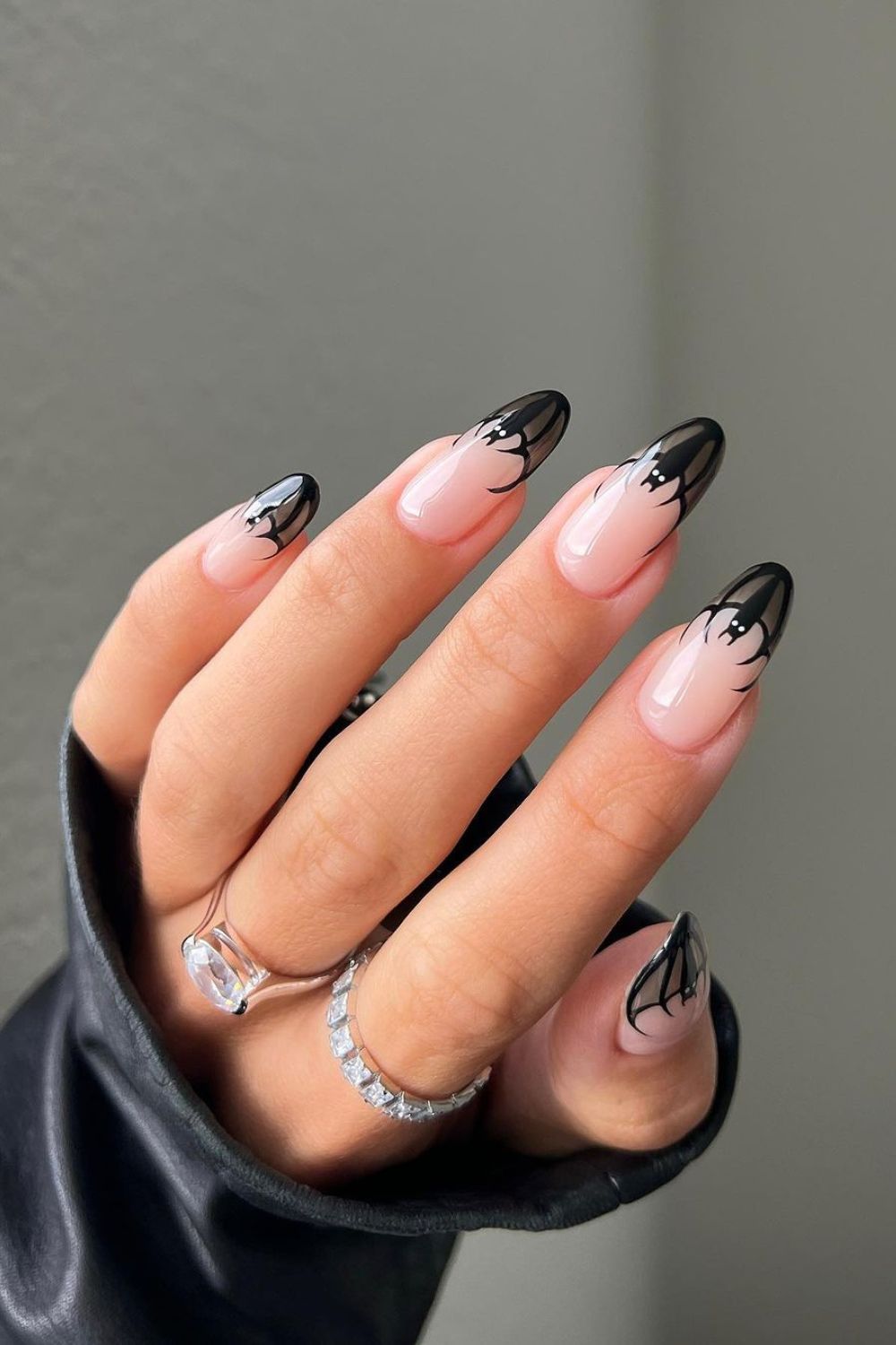 Black bat french nails for Halloween