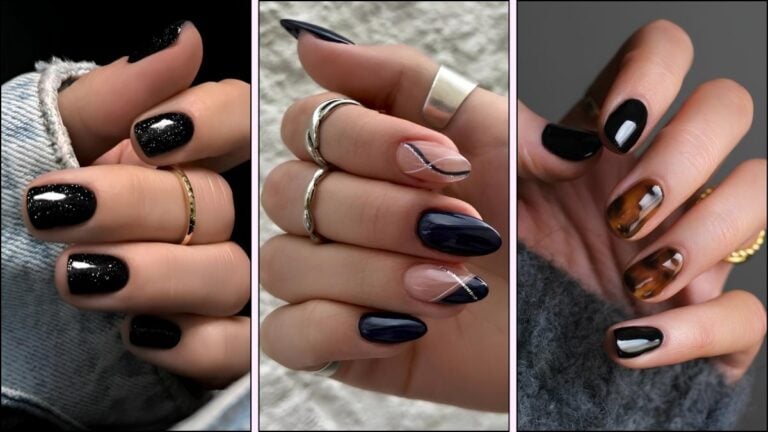 A collage of black nail designs for fall