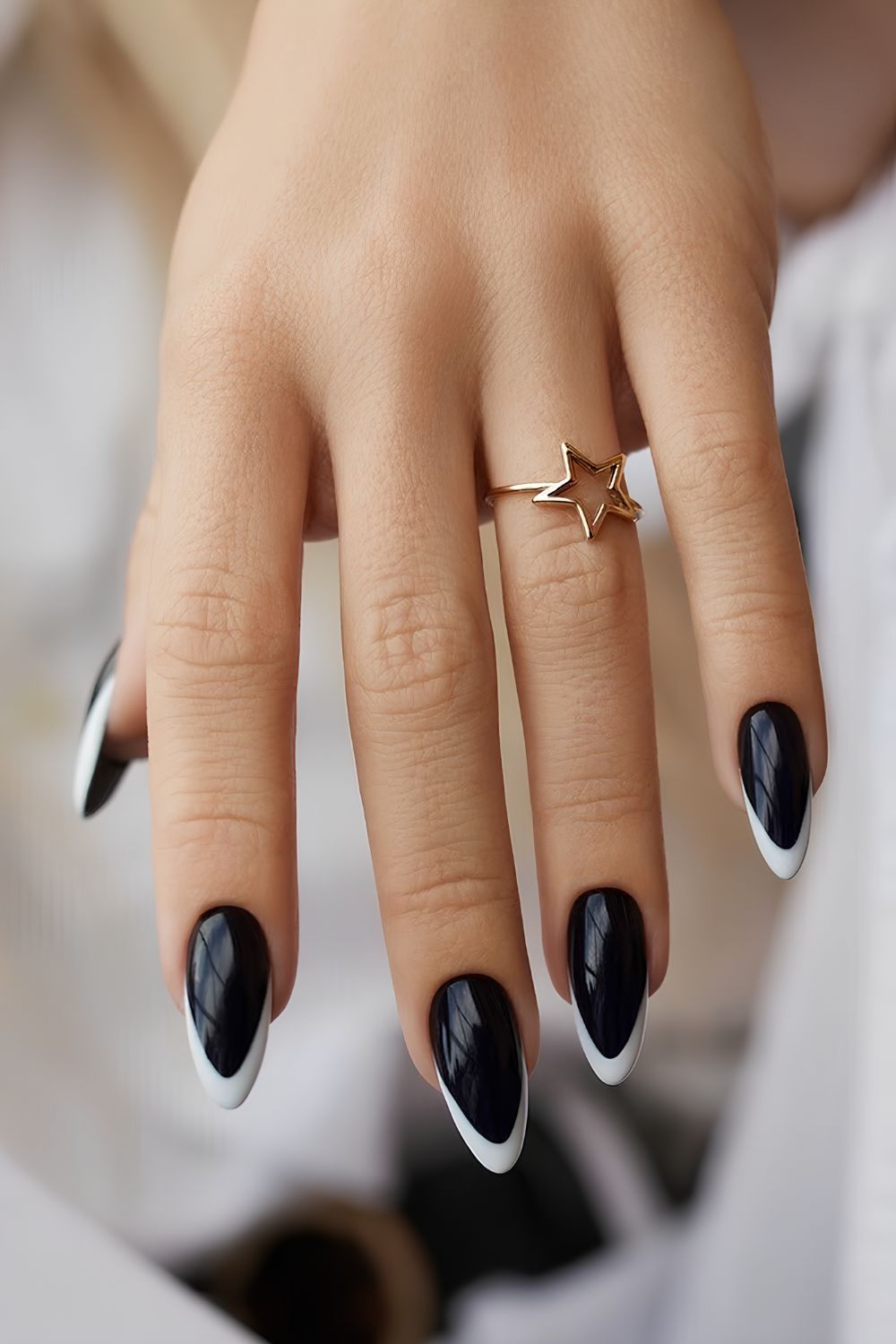 Black mani with white french tips