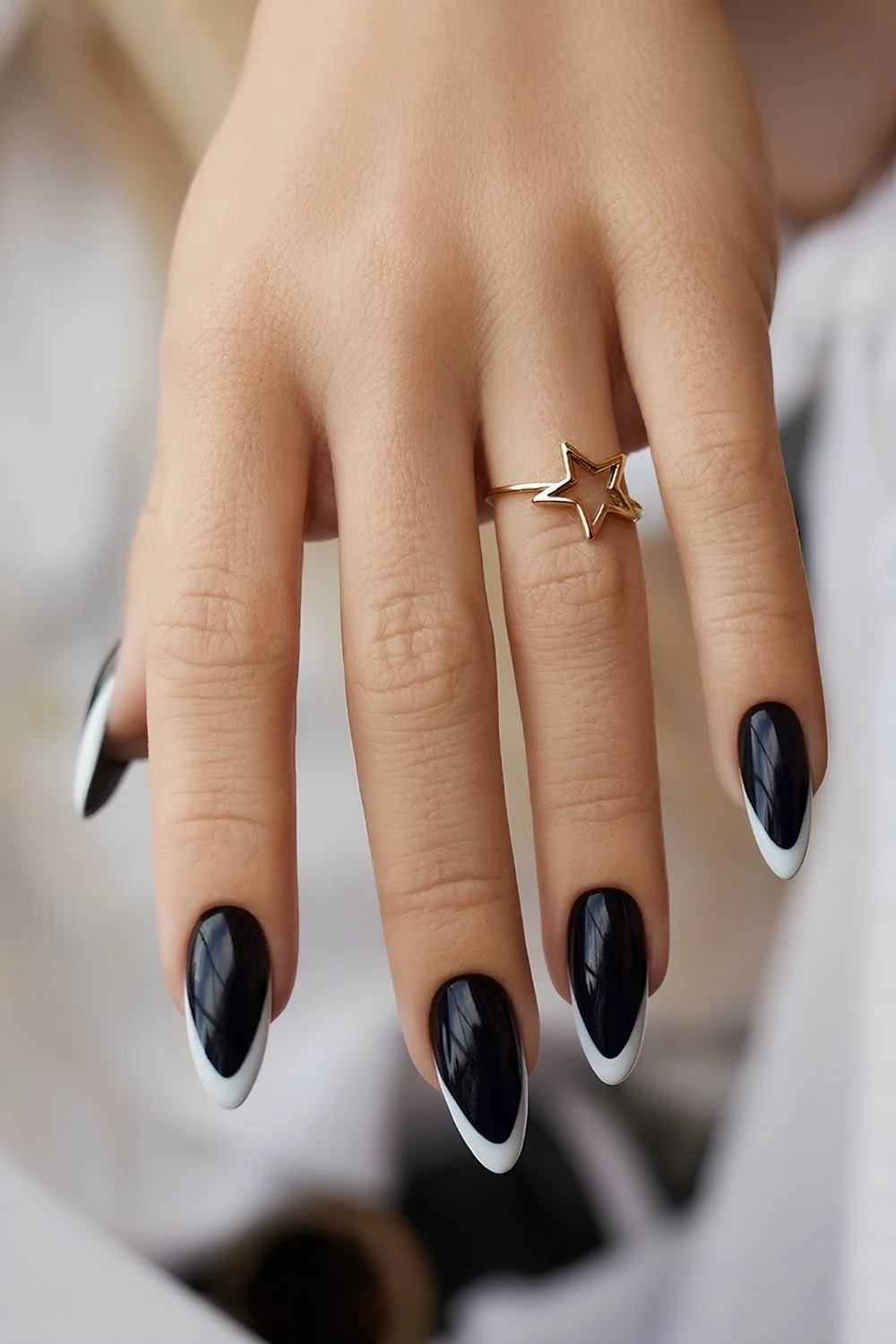 Black mani with white french tips