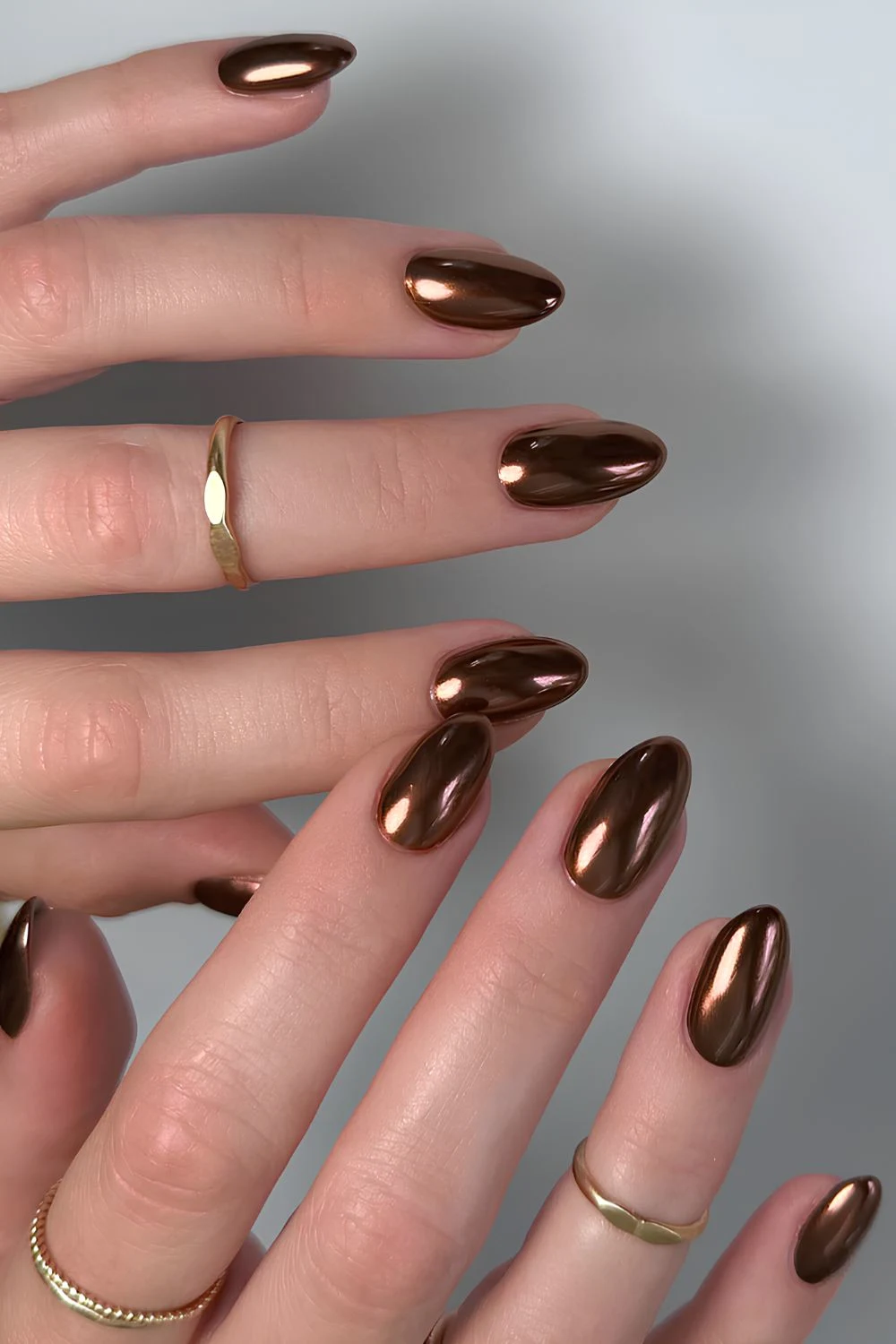 Bronze chrome manicure