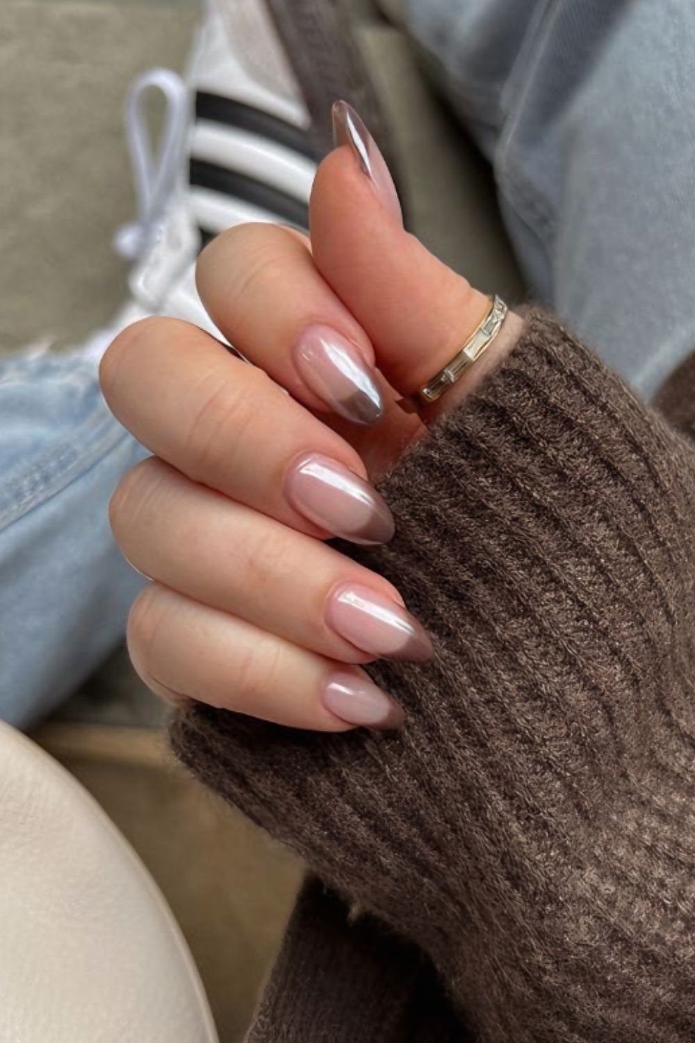 Brown French chrome nails