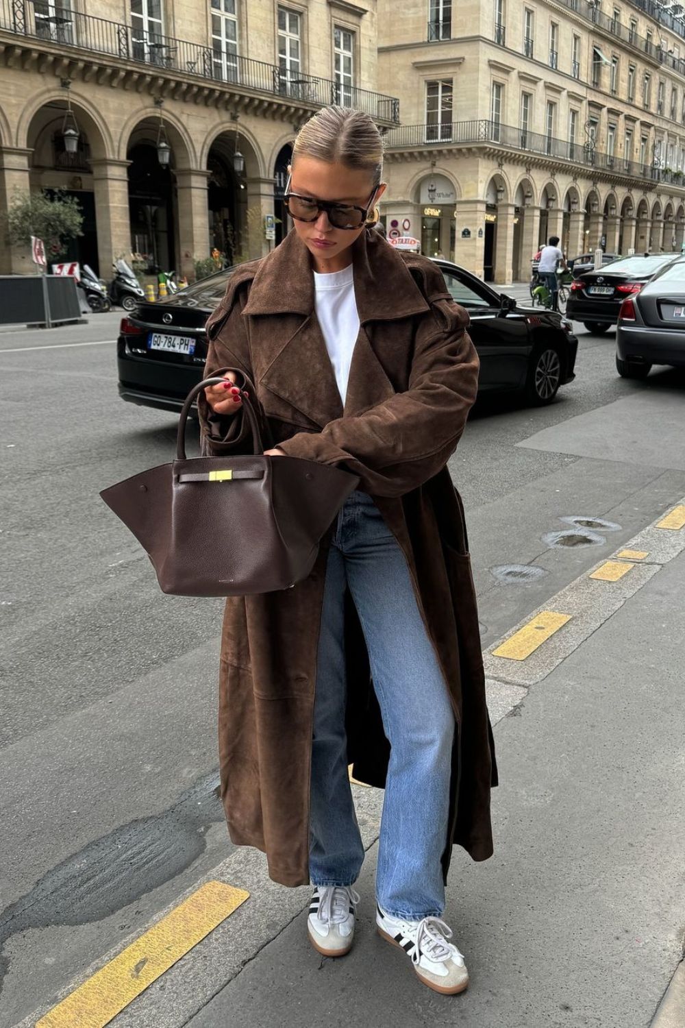 Brown Trench Coat with Classic Jeans