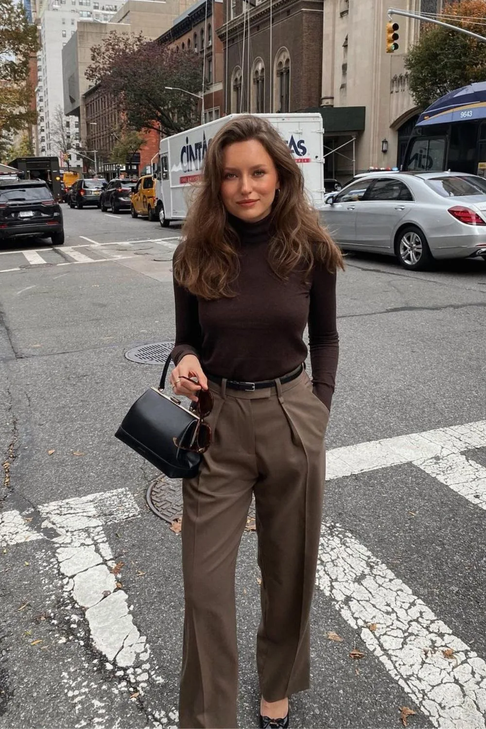 Brown Turtleneck & Tailored Pants