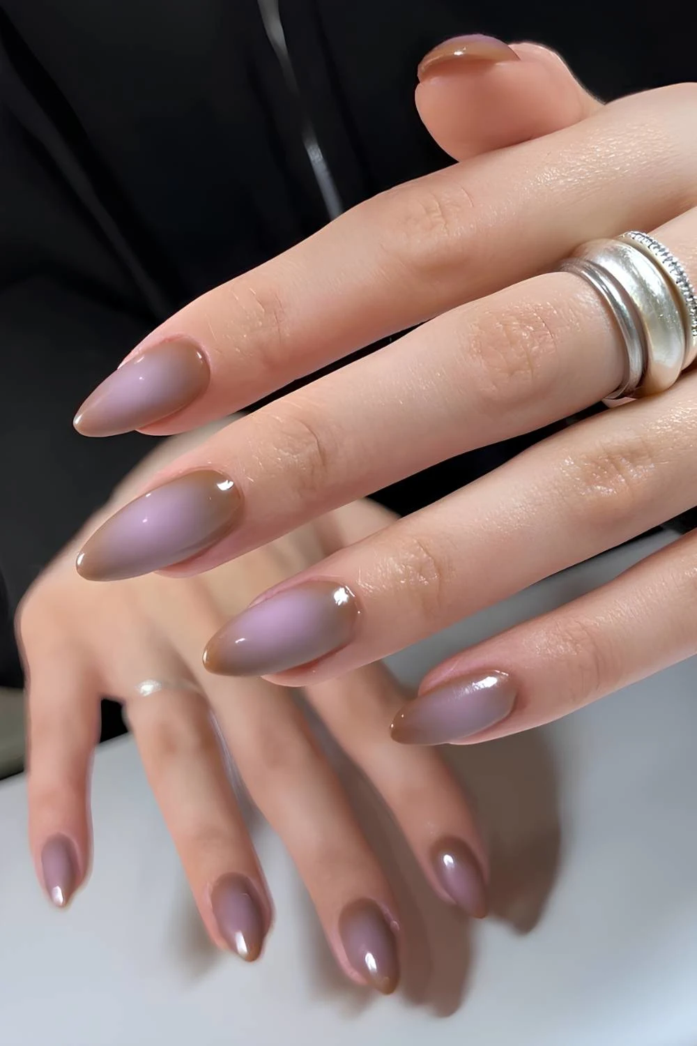 Brown and pink aura nails