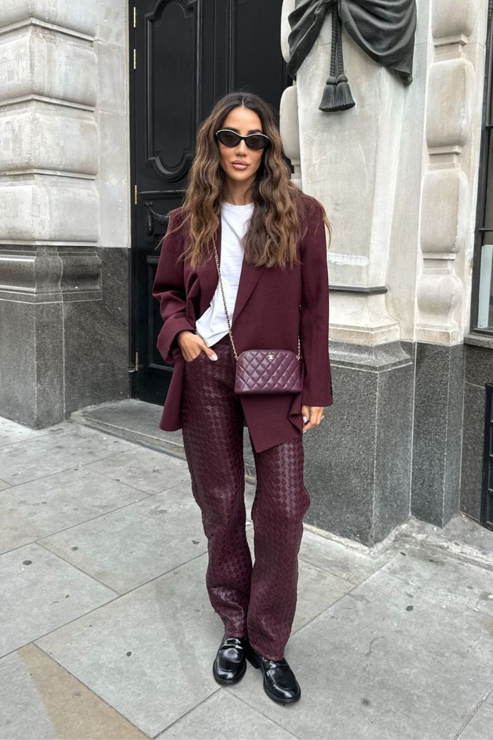 Burgundy Blazer with Croc Pants