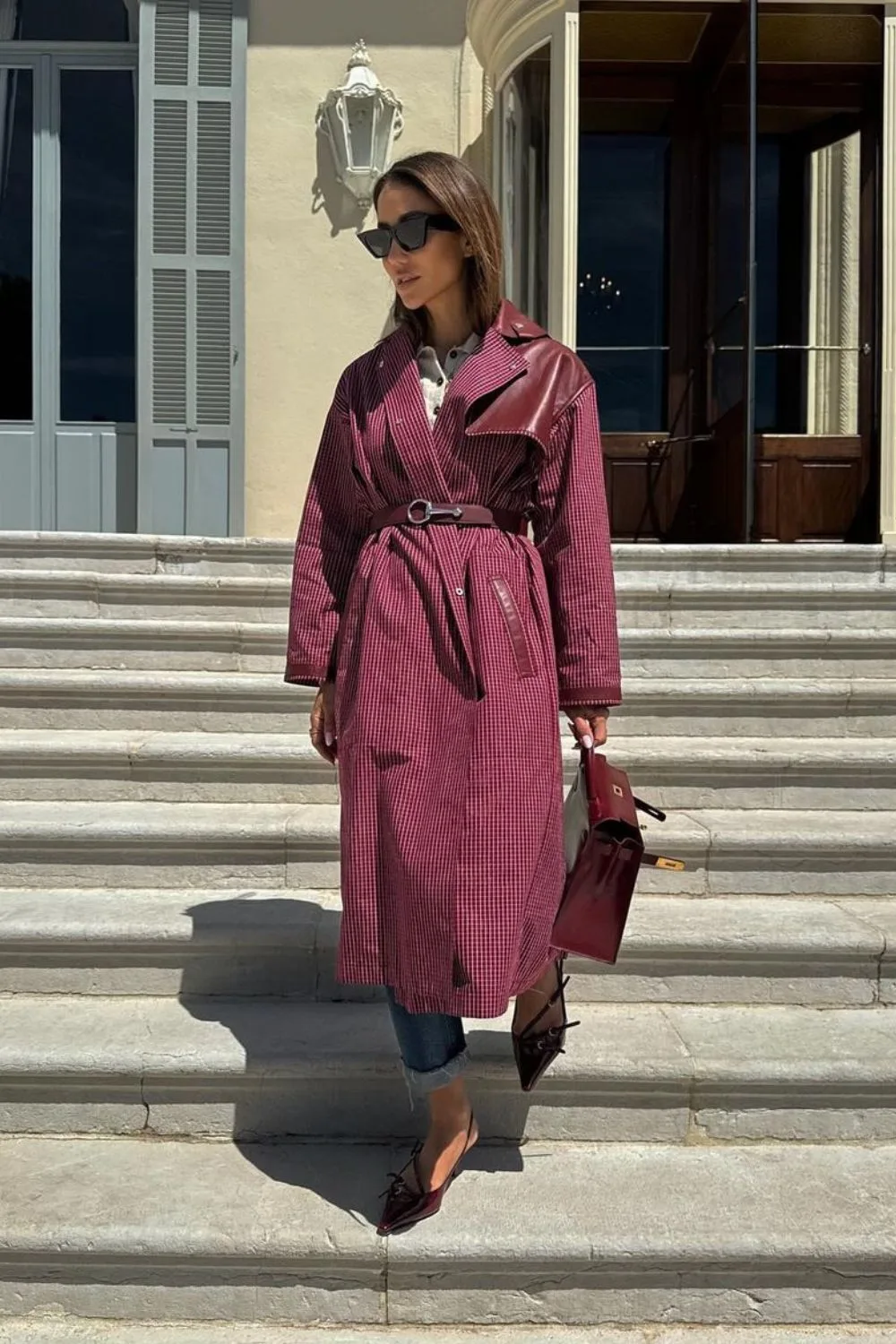 Burgundy Trench & Pointed Flats