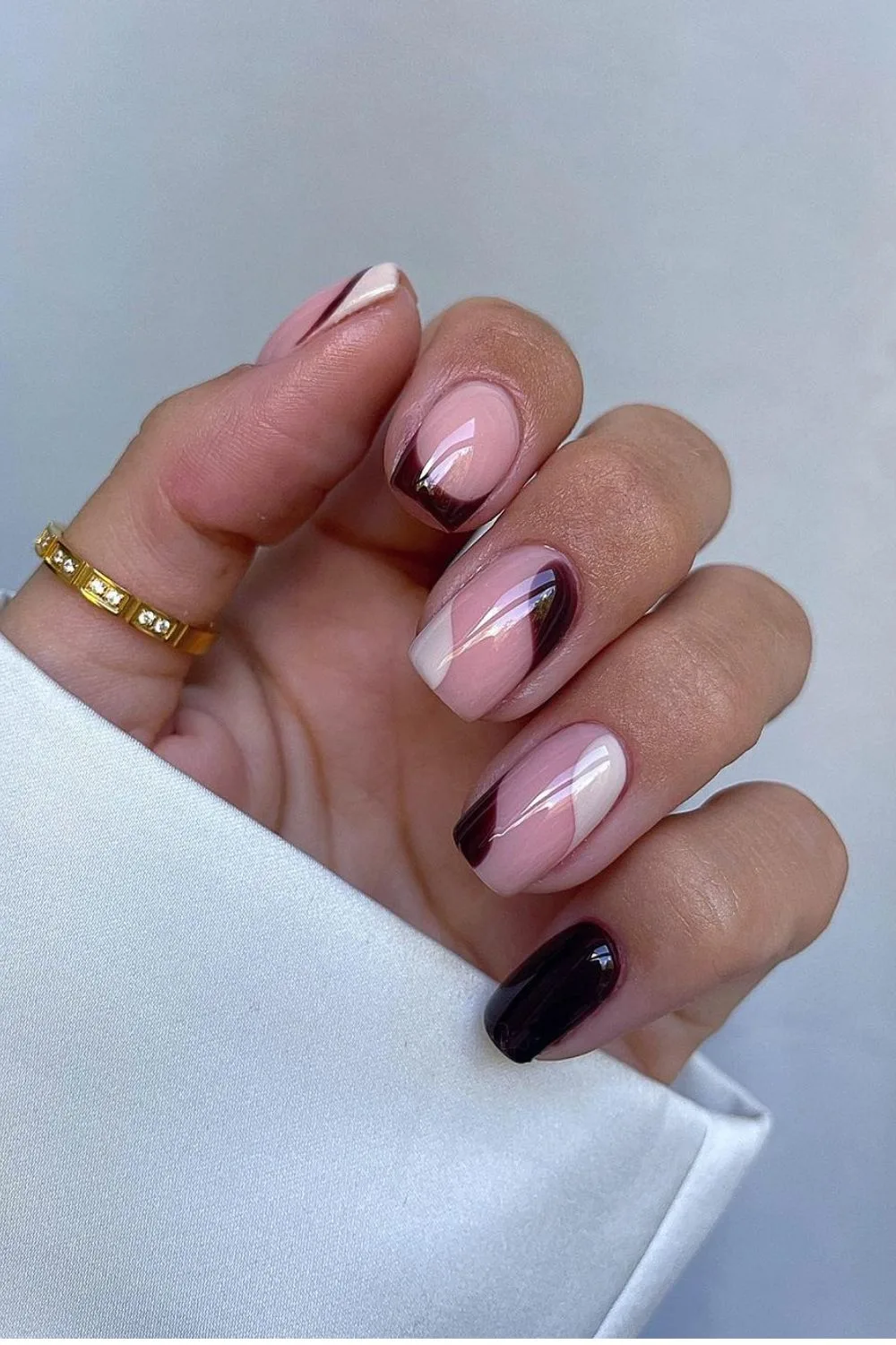 Burgundy and white nails