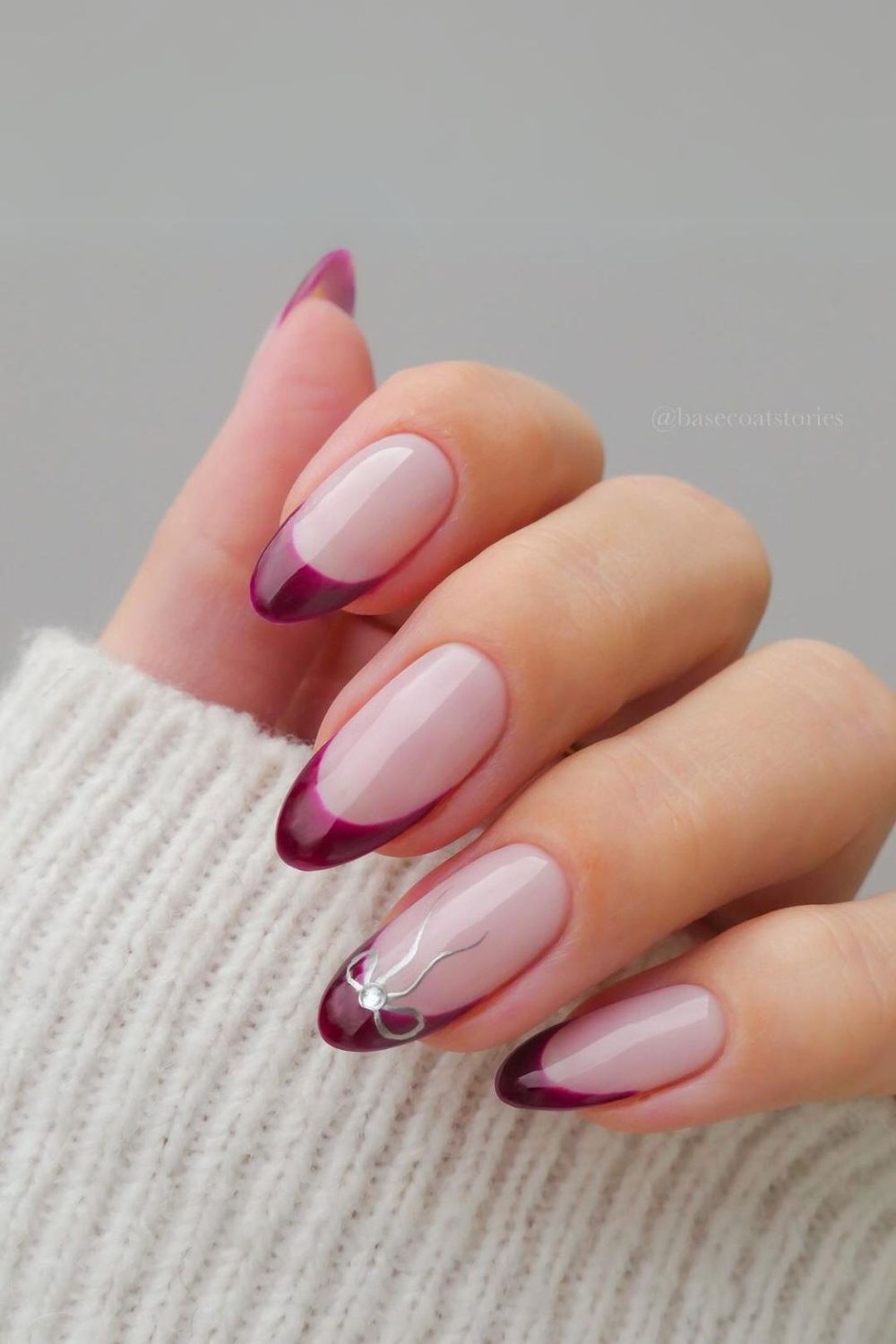 Burgundy coquette french tip nails