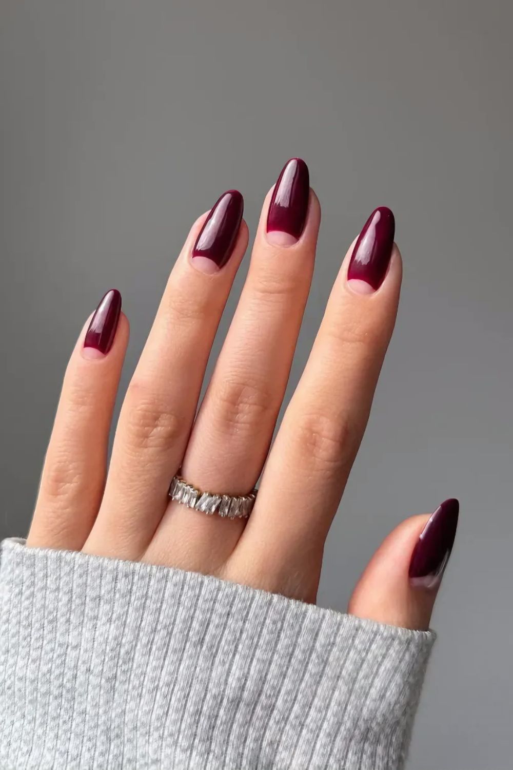 Burgundy half moon nail design