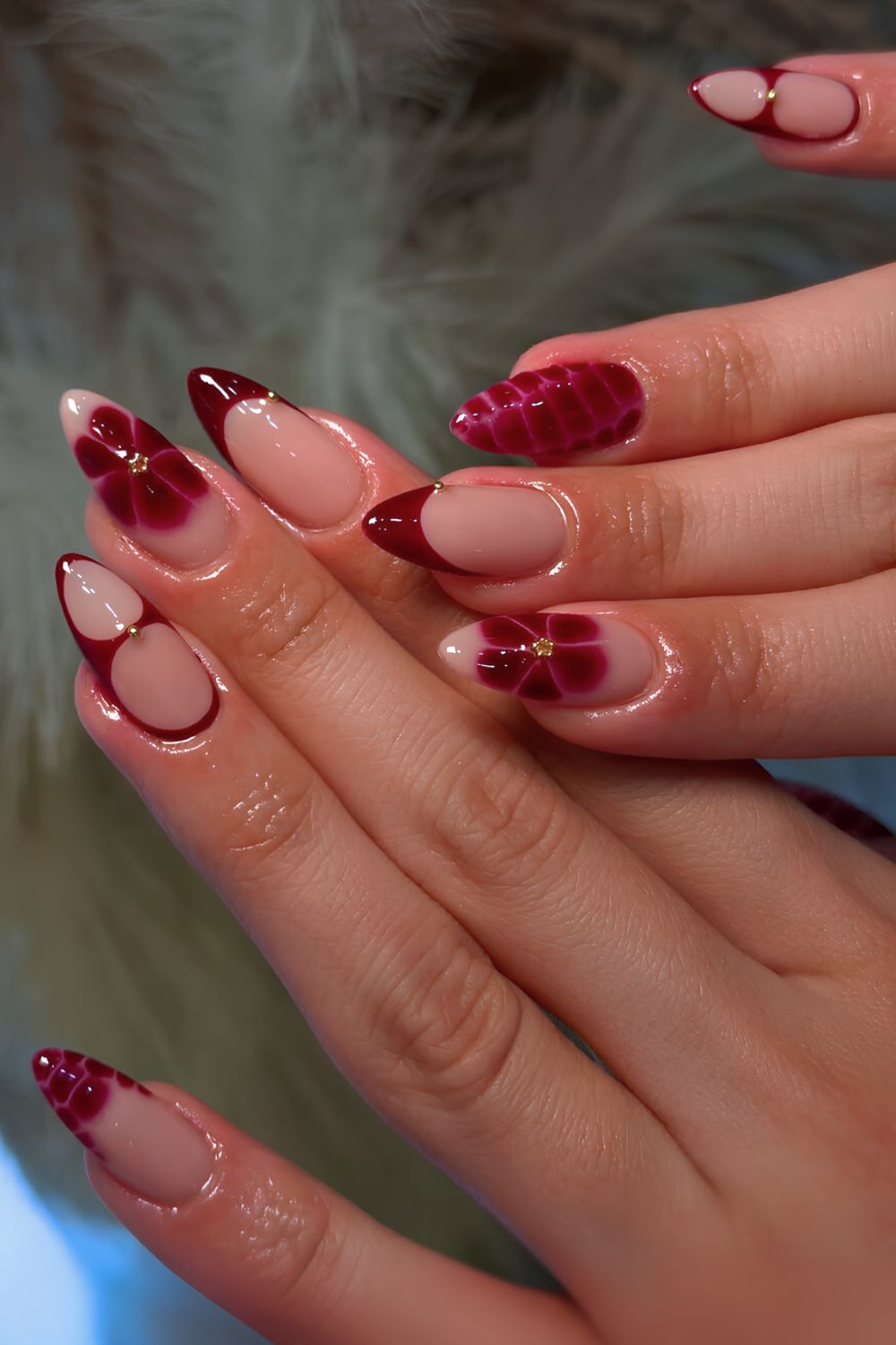 Burgundy mix and match mani