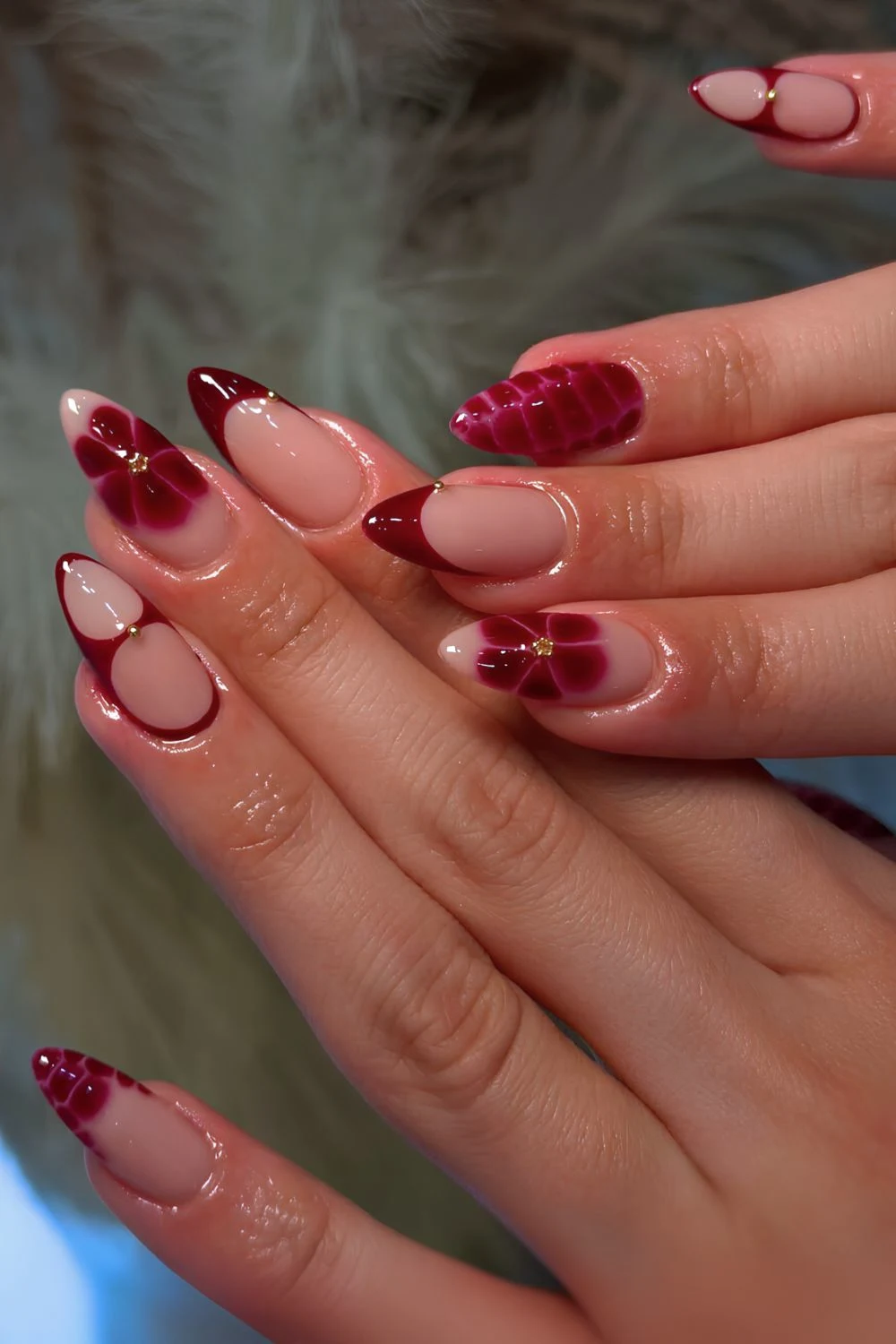 Burgundy Jewel-Accented Nails 2025
