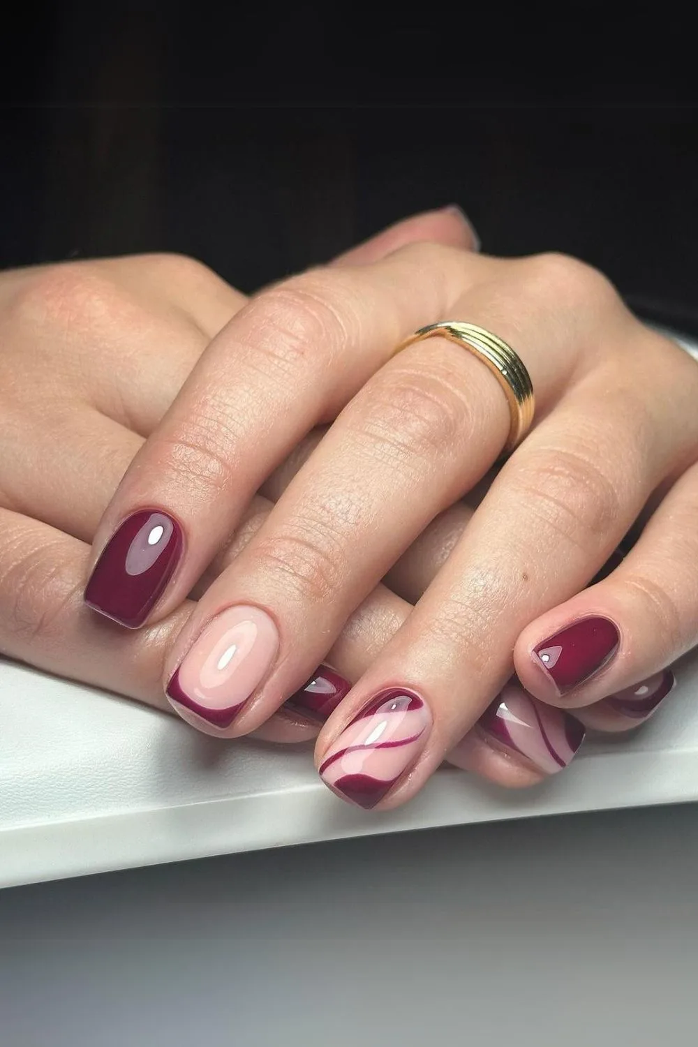 Burgundy mix and match nails