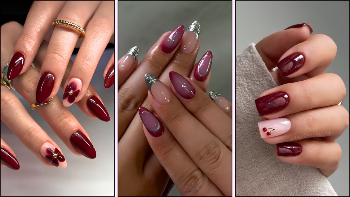Burgundy Almond Nails