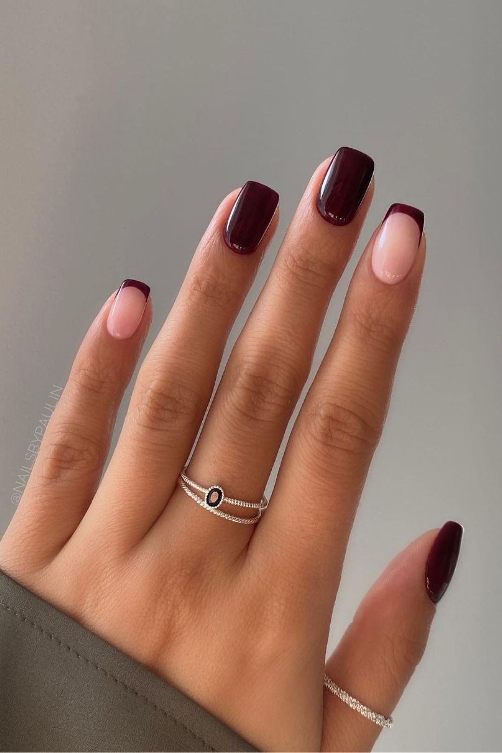 Burgundy nails with accent french tip nails