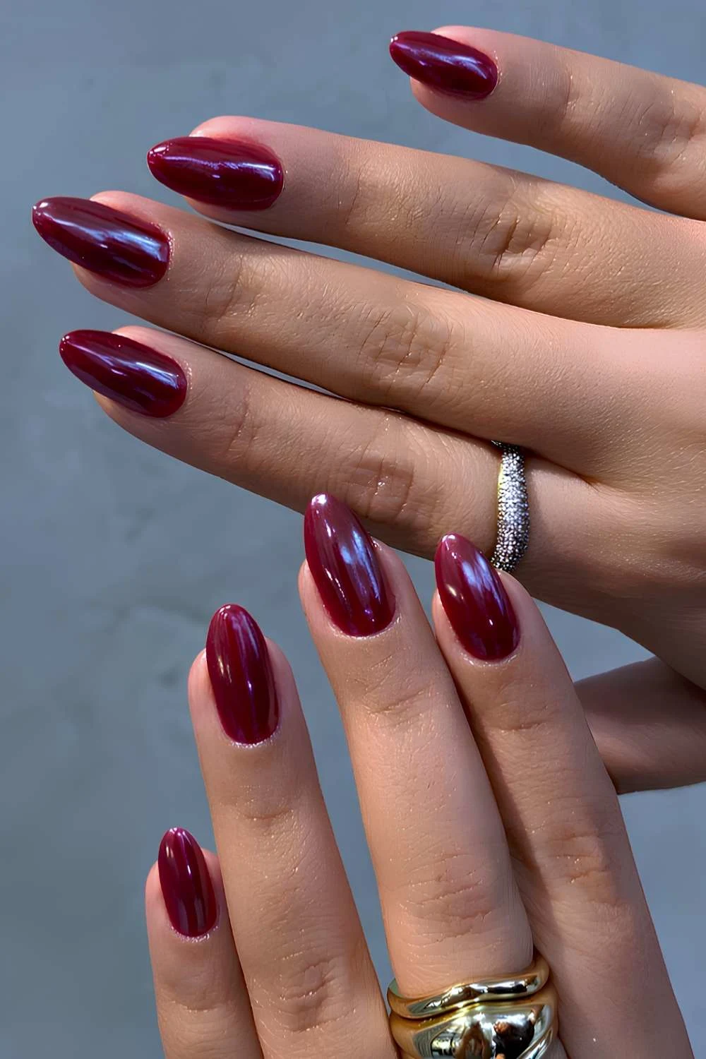 Burgundy nails with chrome finish