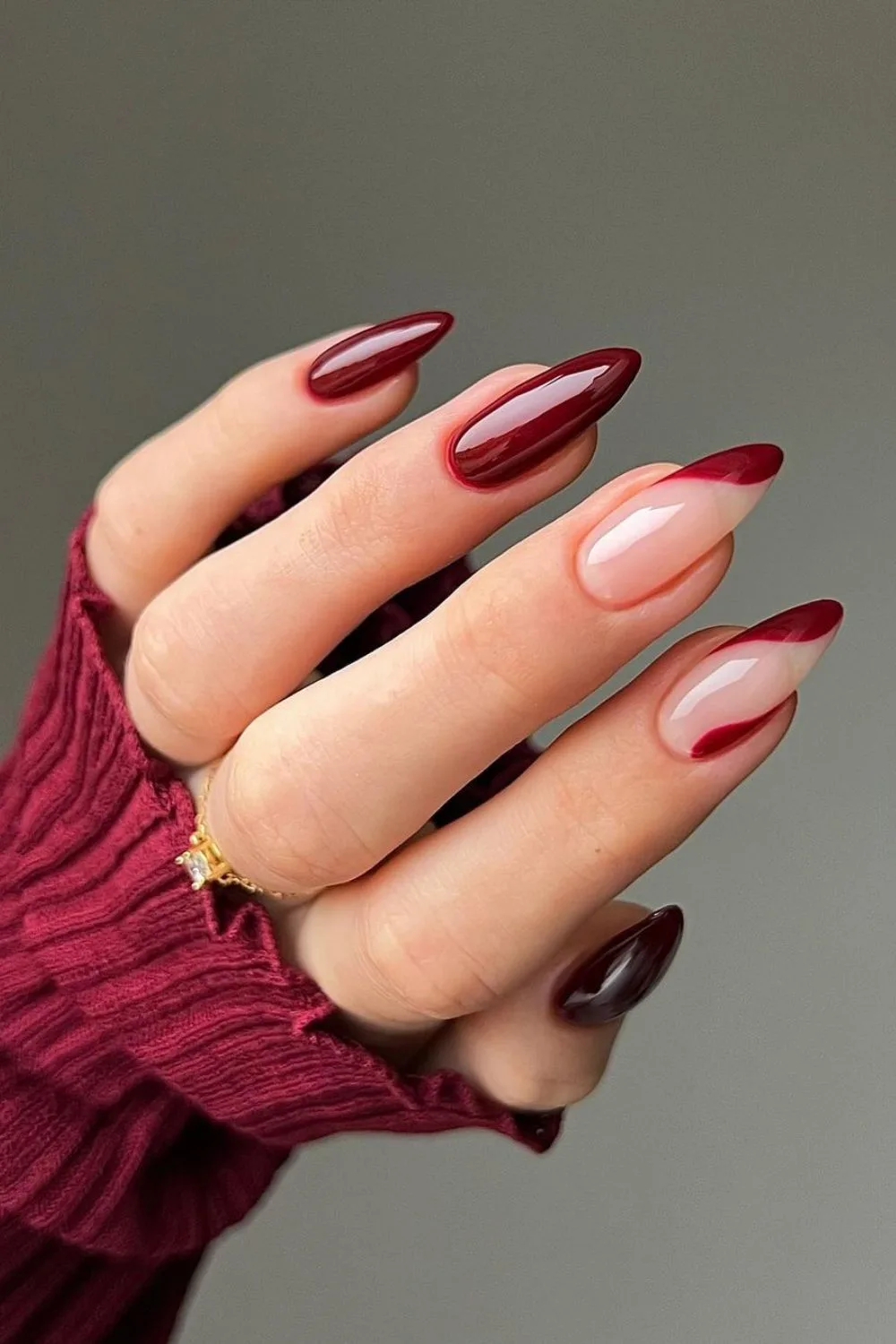 Burgundy nails with side french tip accents