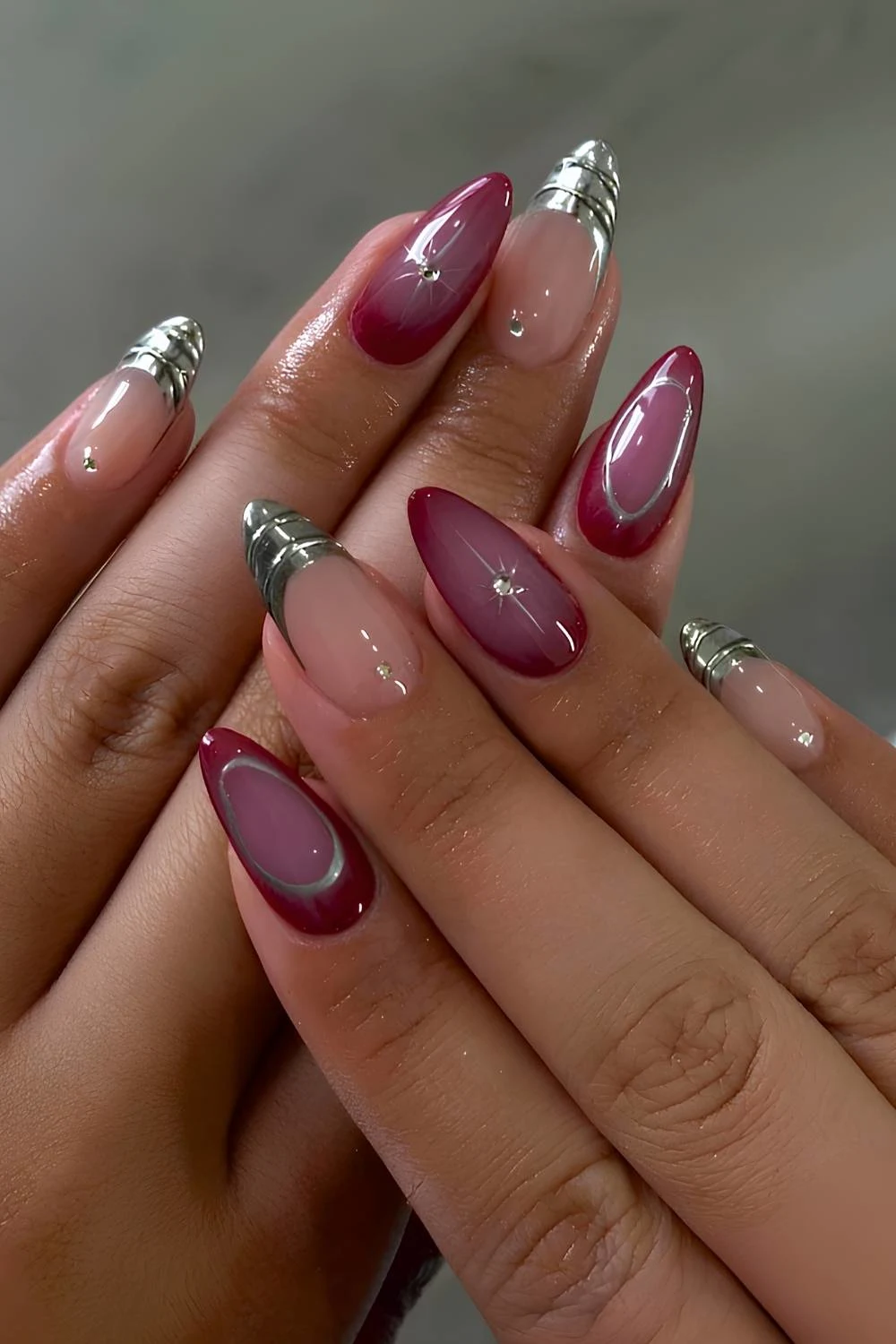 Glamorous Burgundy Jewel Nails