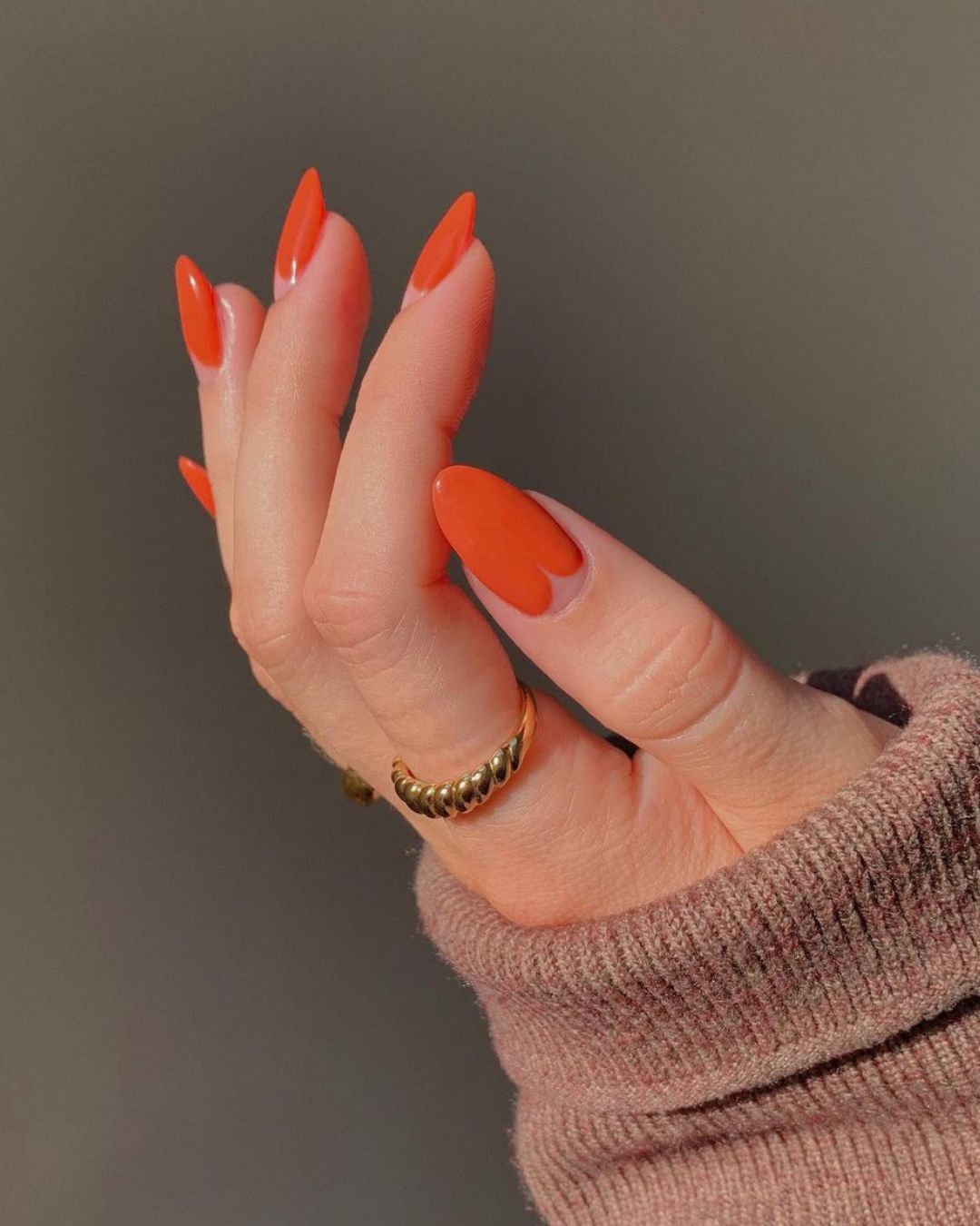 Burnt orange heart nails