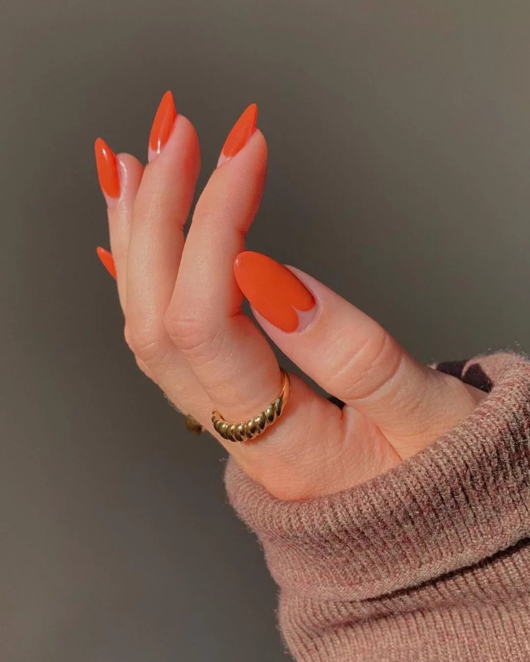 Burnt orange heart nails