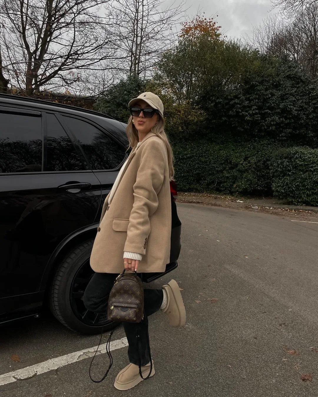 Camel Coat & Black Jeans