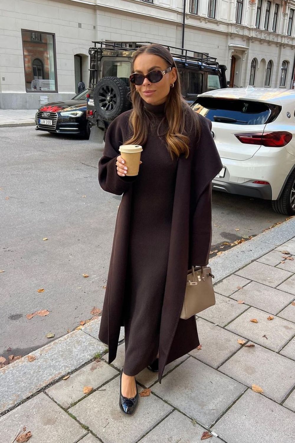 Chocolate Knit Dress & Long Coat