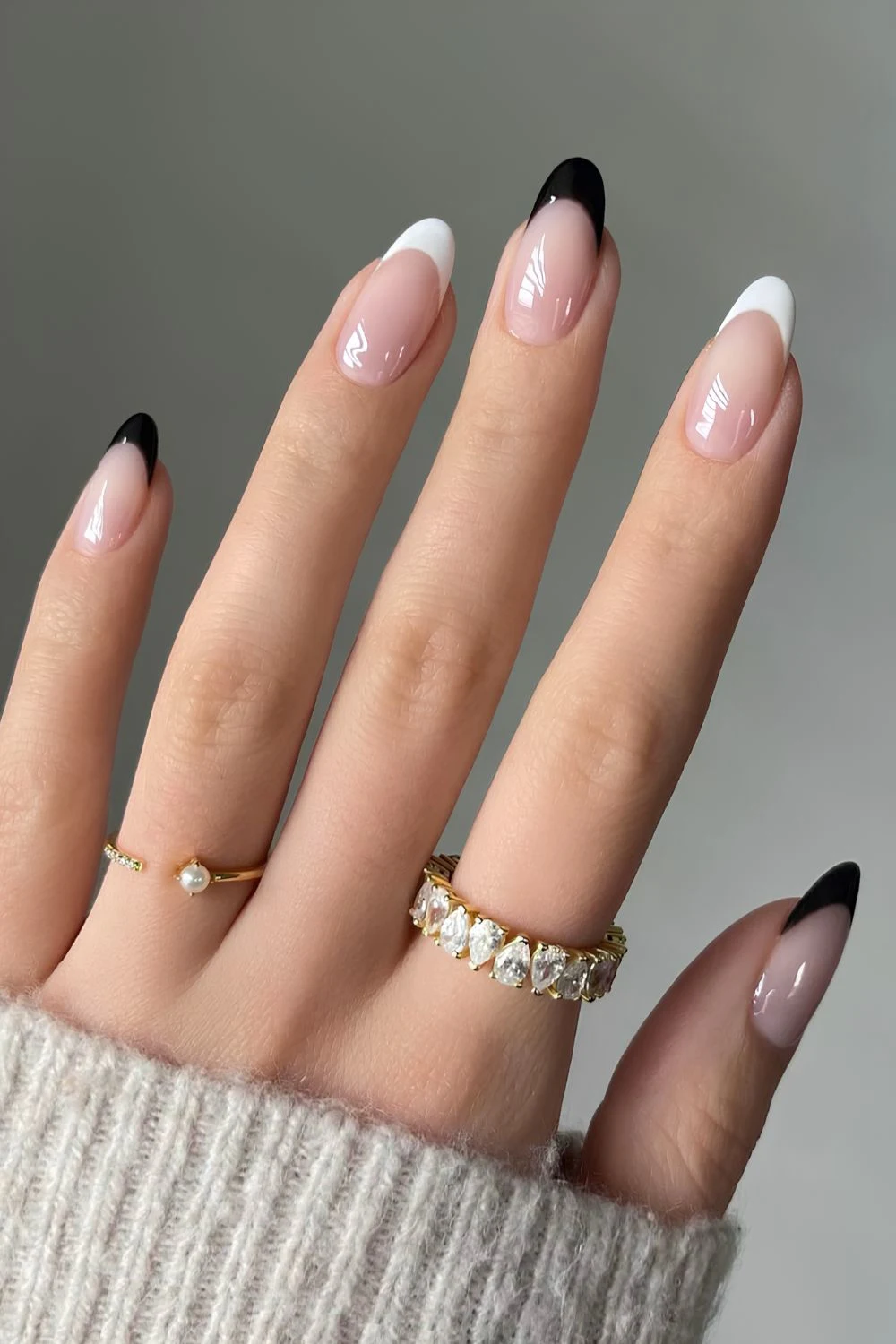 Classic black and white French mani