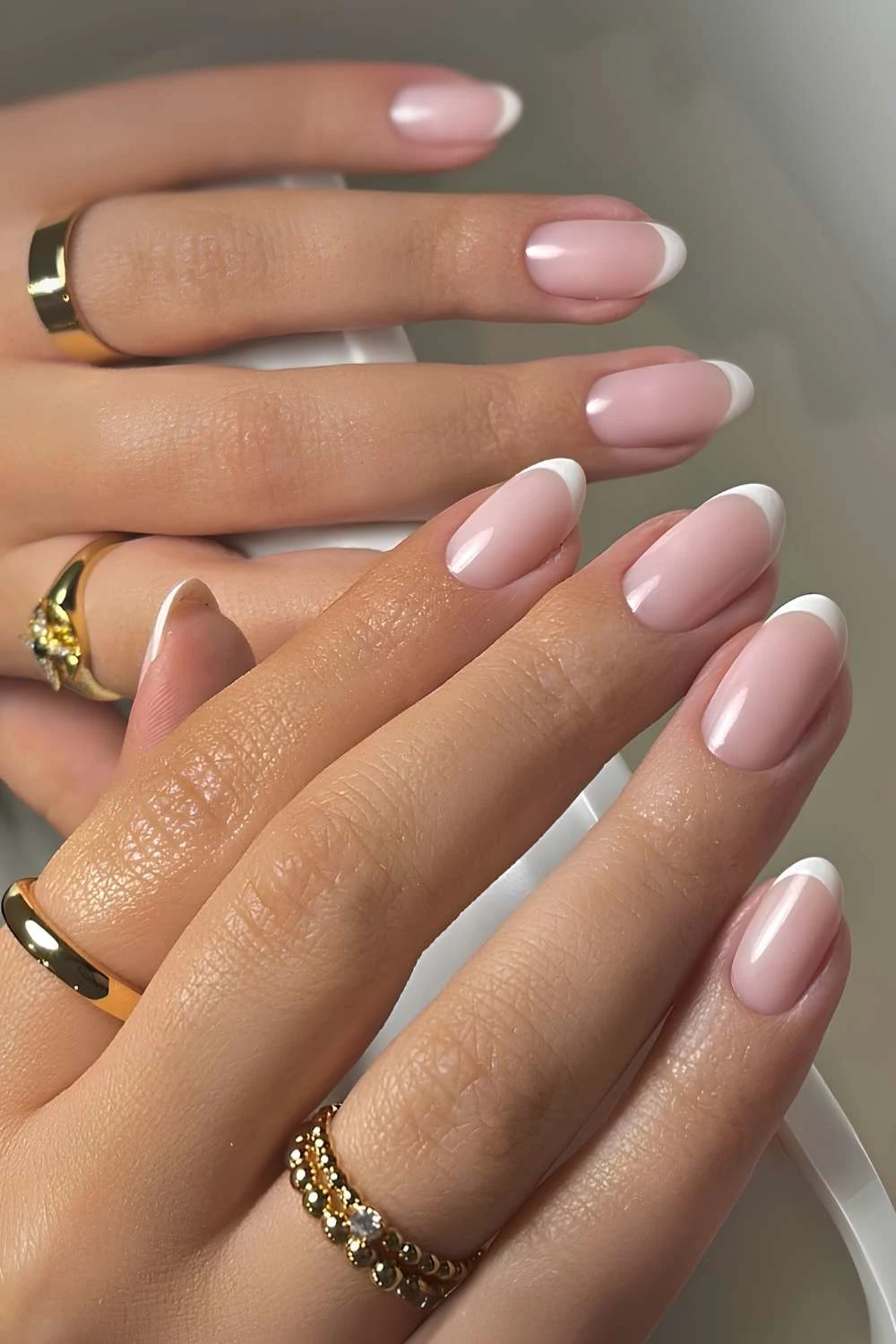 Classic round white French manicure